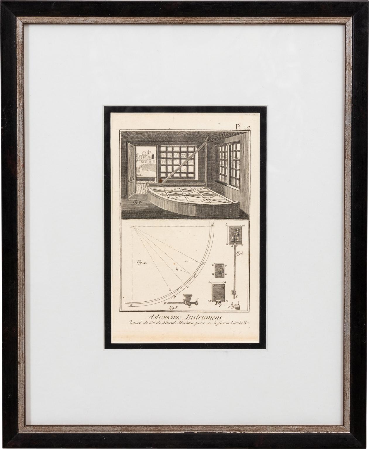 Set of Nine Framed Astronomic Instruments Architectural Prints In Good Condition In Stamford, CT