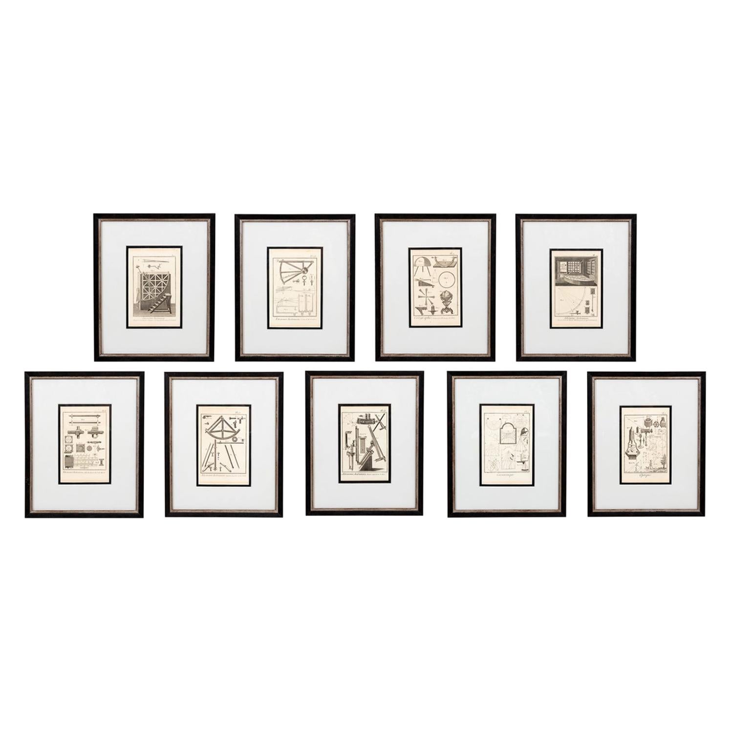 Set of Nine Framed Astronomic Instruments Architectural Prints