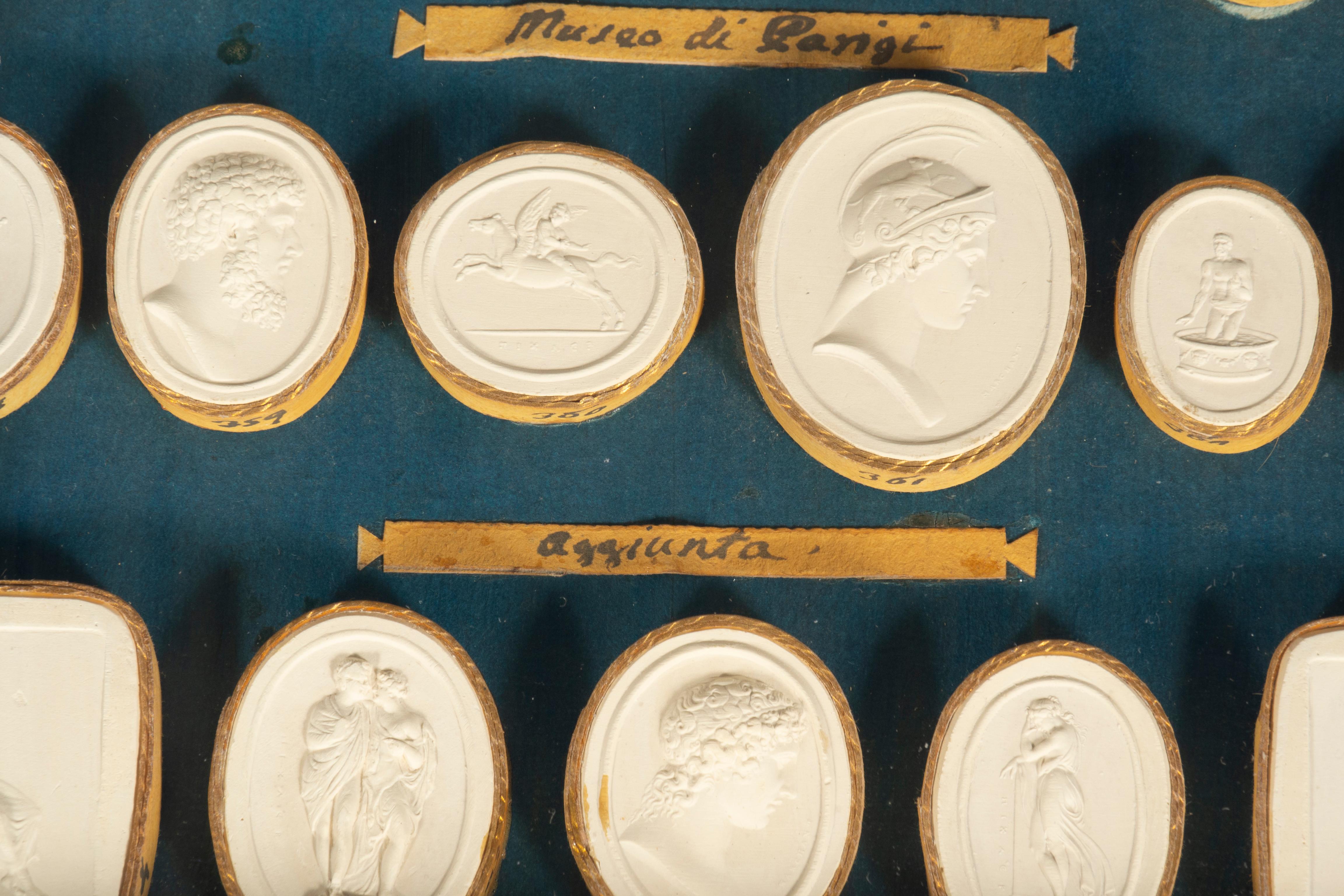 Mid-19th Century Set of Nine Framed Trays of Grand Tour Plaster Intaglios