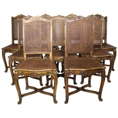 Set of Nine French 19th-20th Century Louis XV Style Gildwood Carved Opera Chairs