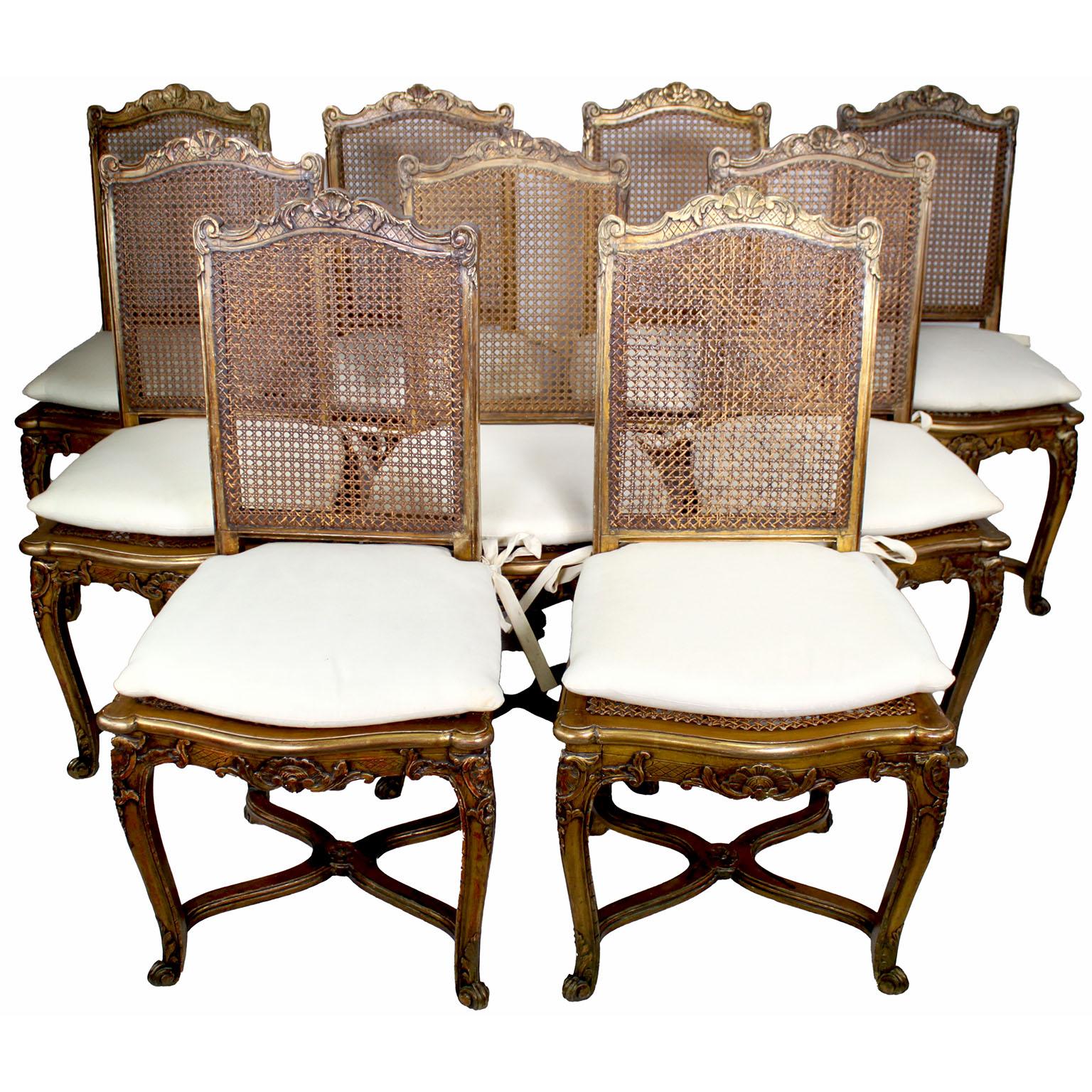 Hand-Carved Set of Nine French 19th-20th Century Louis XV Style Gildwood Carved Opera Chairs For Sale