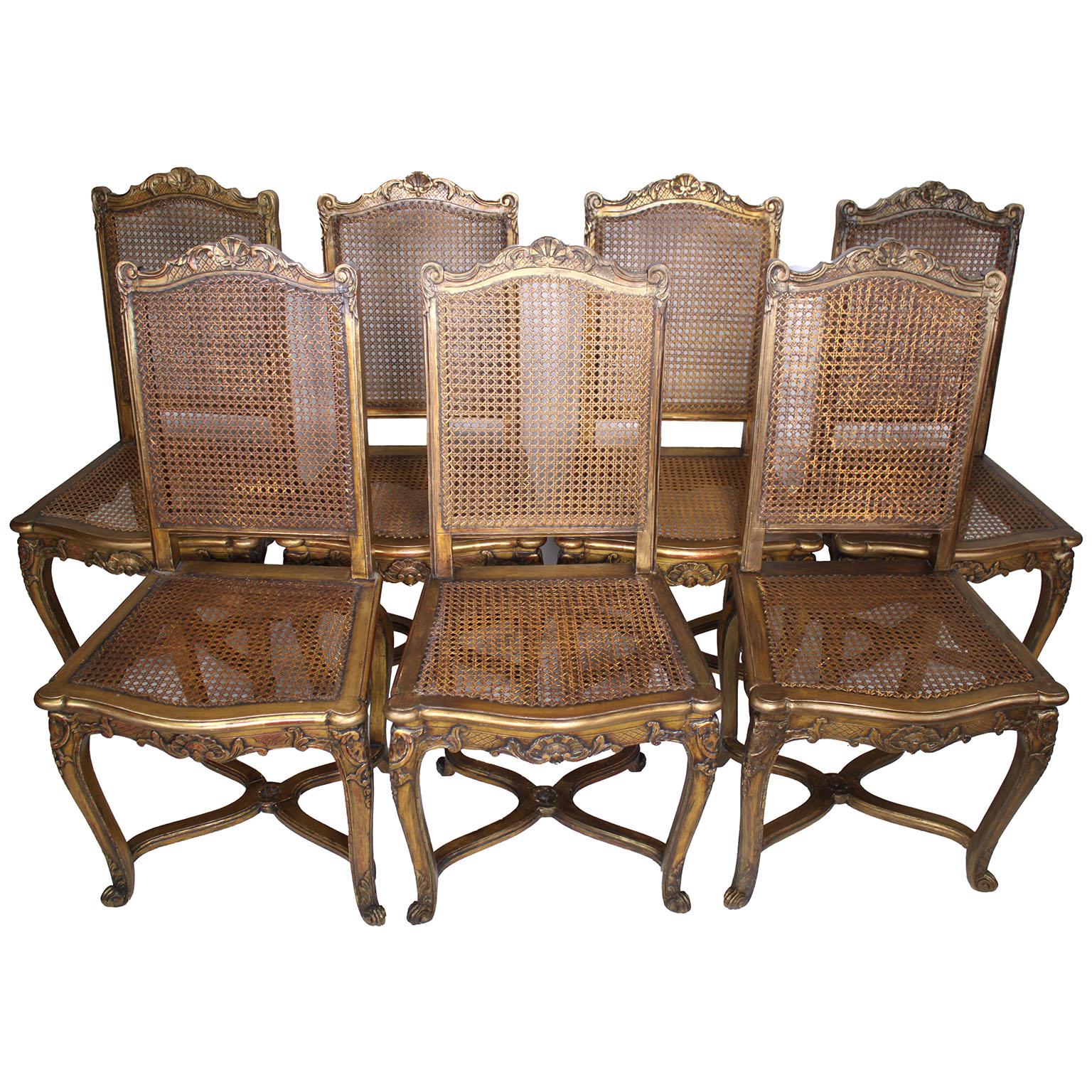 Cane Set of Nine French 19th-20th Century Louis XV Style Gildwood Carved Opera Chairs For Sale