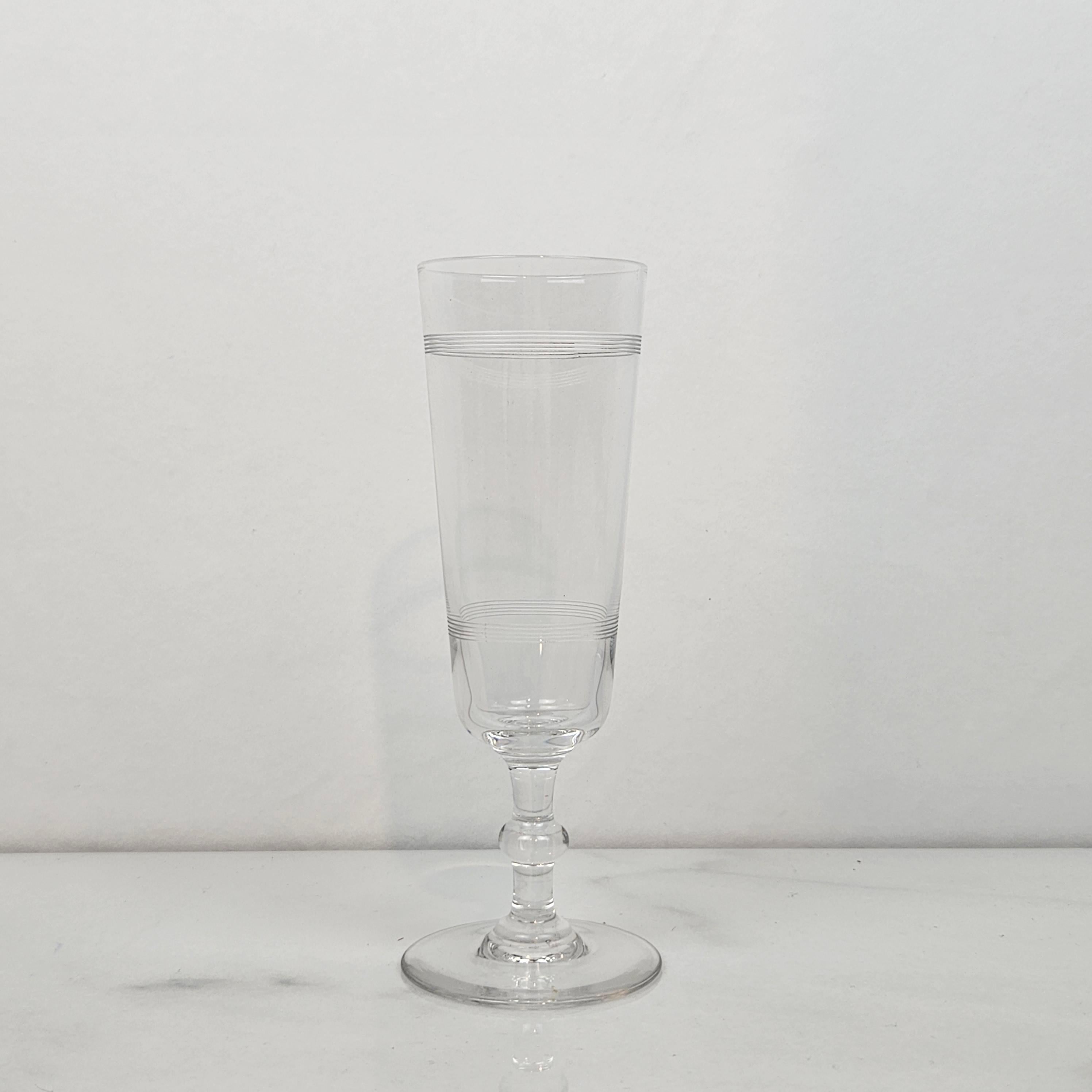 Romantic Set of Nine French Champagne Flutes in Crystal Glass, Ca. 1890 For Sale