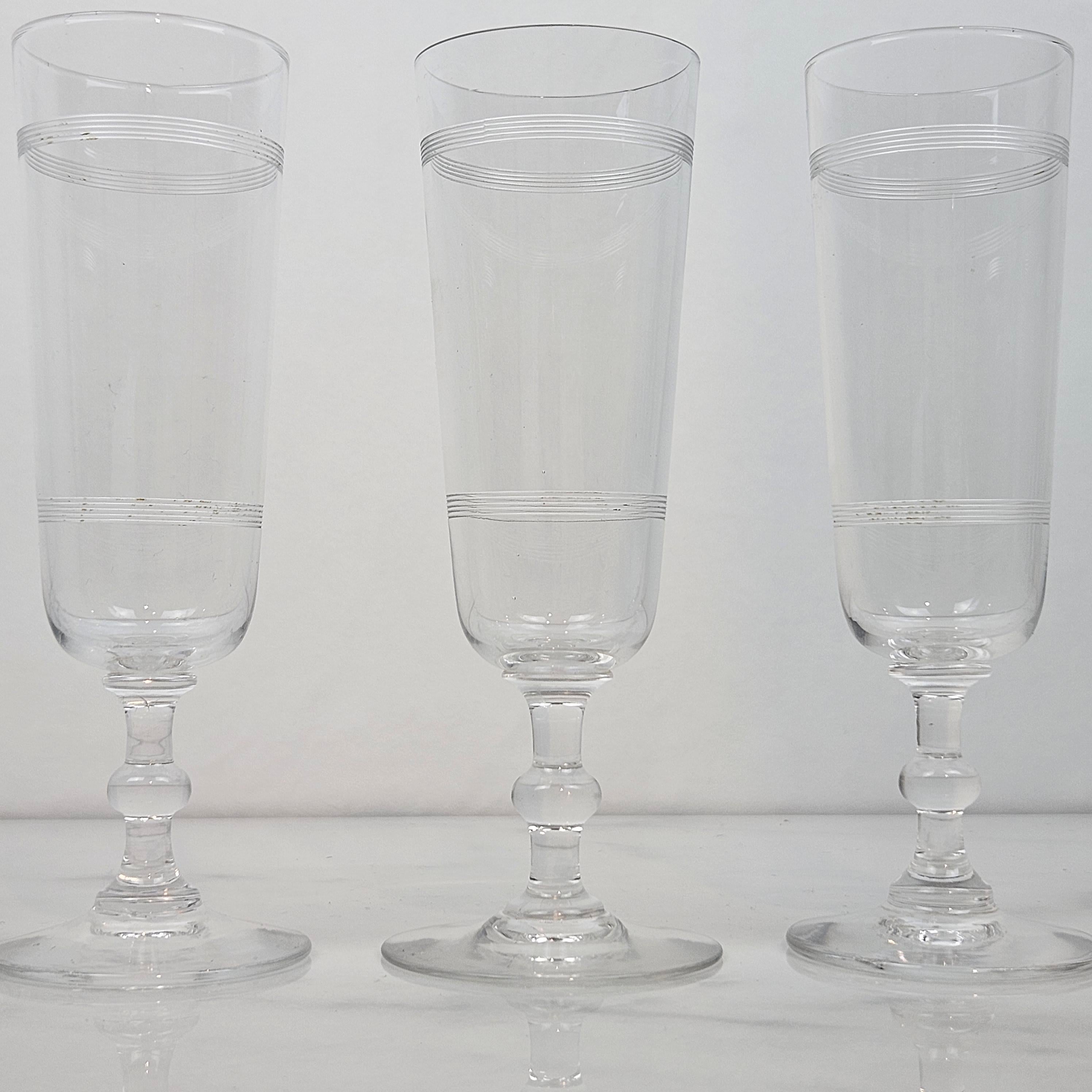 Set of Nine French Champagne Flutes in Crystal Glass, Ca. 1890 For Sale 2