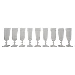 Set of Nine French Champagne Flutes in Crystal Glass, Ca. 1890
