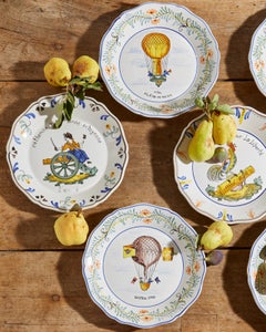 Set of Nine French Faience Hand Painted Plates