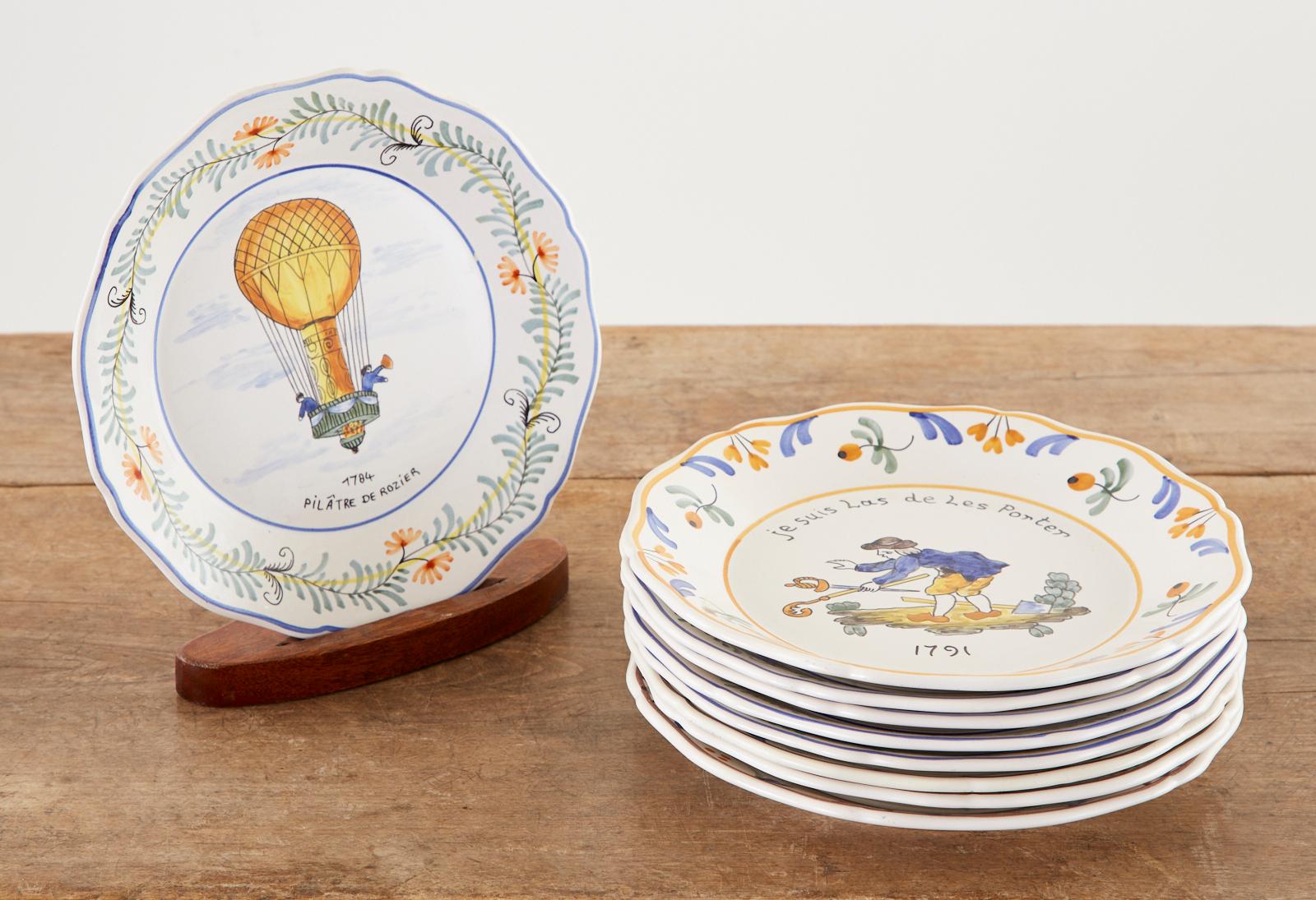 French Provincial Set of Nine French Faience Hand Painted Plates