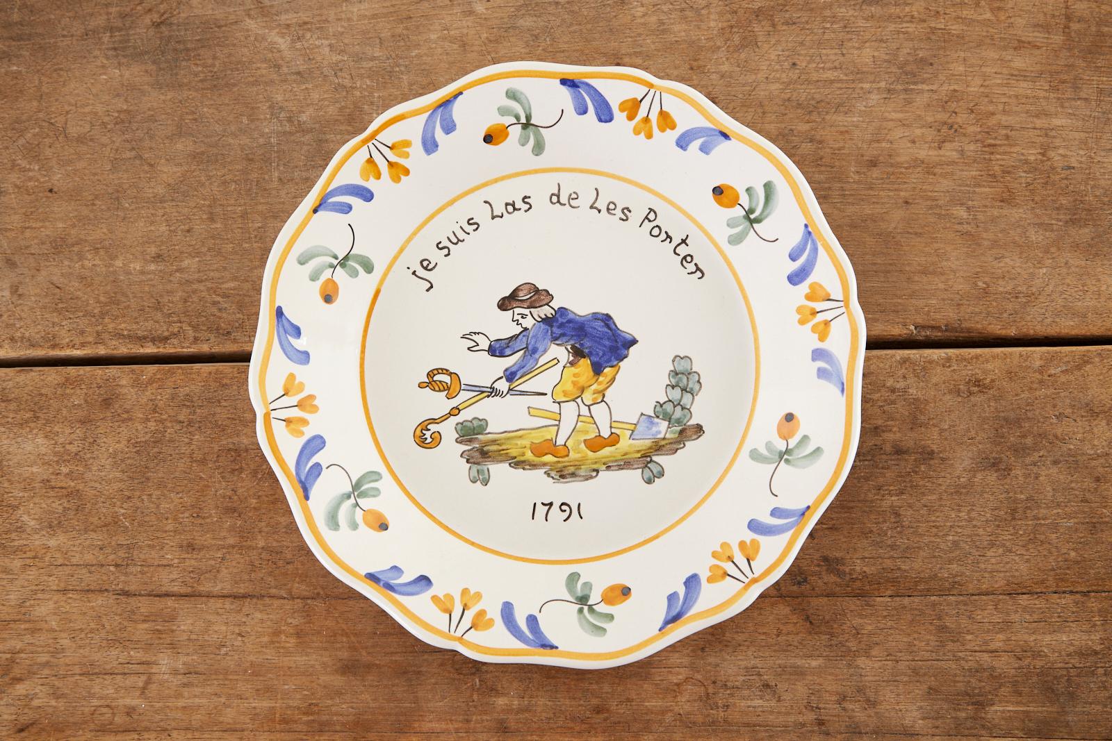 Hand-Painted Set of Nine French Faience Hand Painted Plates