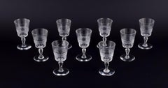 Set of nine French sherry glasses in crystal glass. Ca 1900