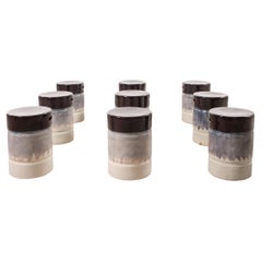 Set of Nine Glazed Terra Cotta Ceramic Stools or Drink Tables