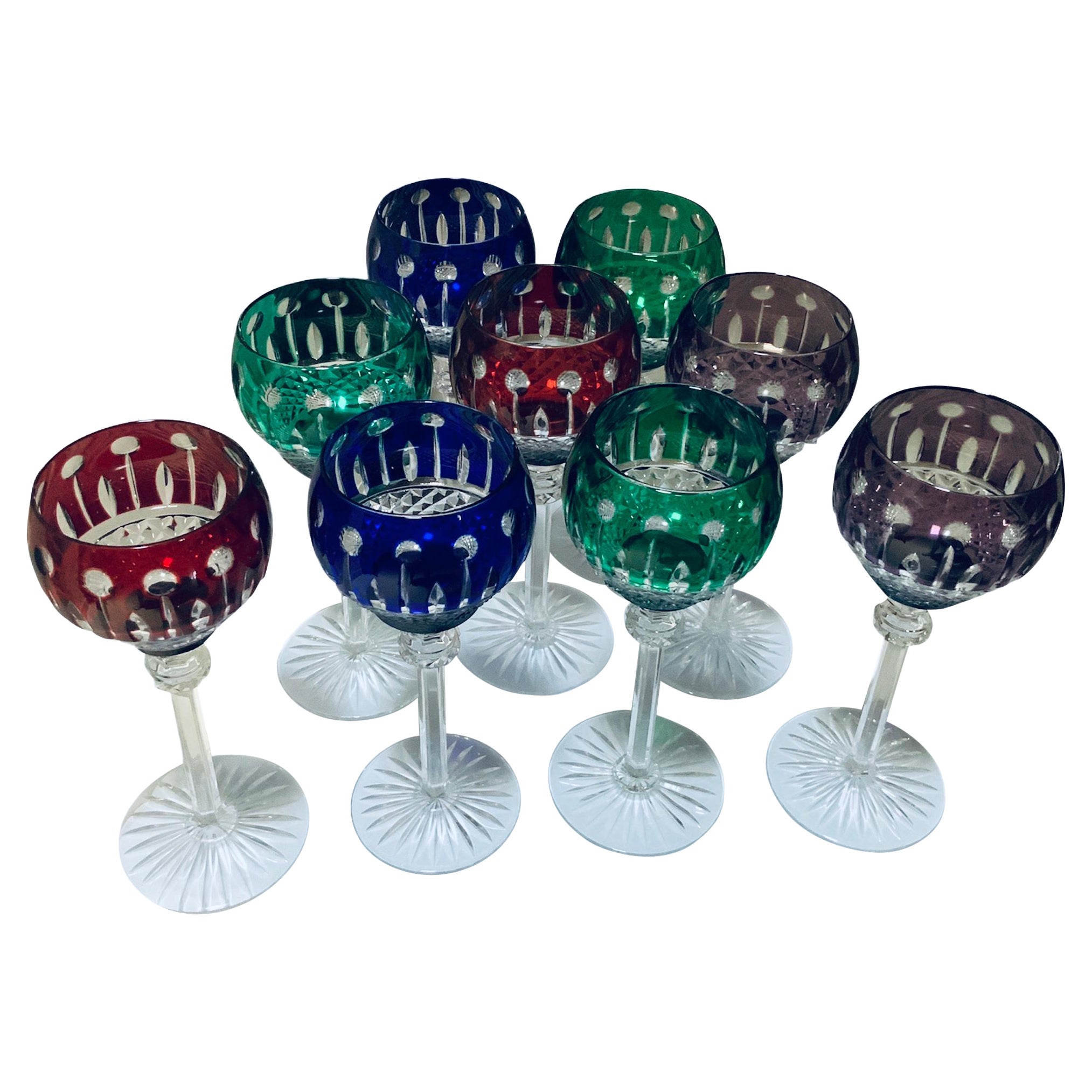 Set of nine Godinger King Louis Pattern Cut Crystal Hock Wine Glasses