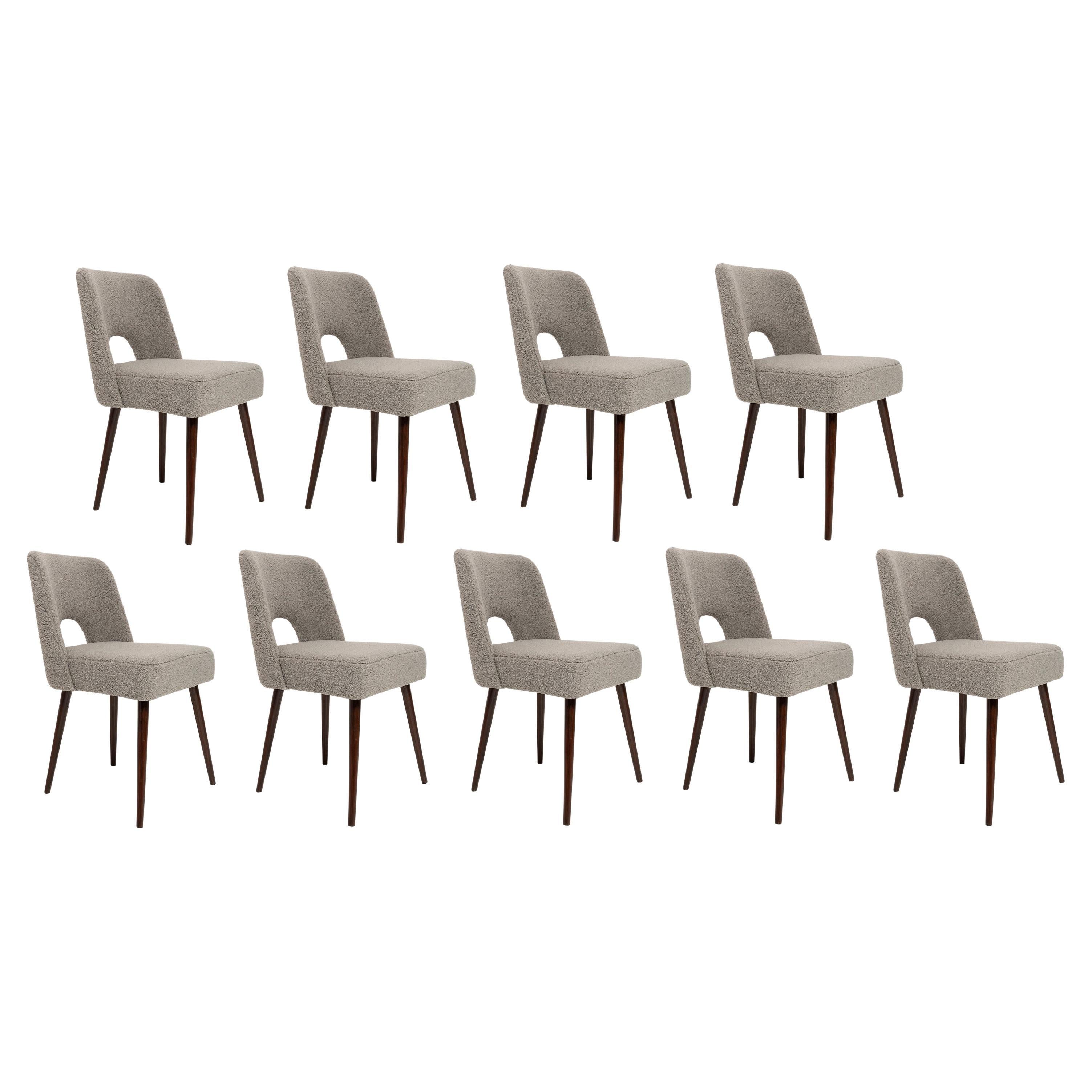 Set of Nine Gray Boucle 'Shell' Chairs, Europe, 1960s For Sale