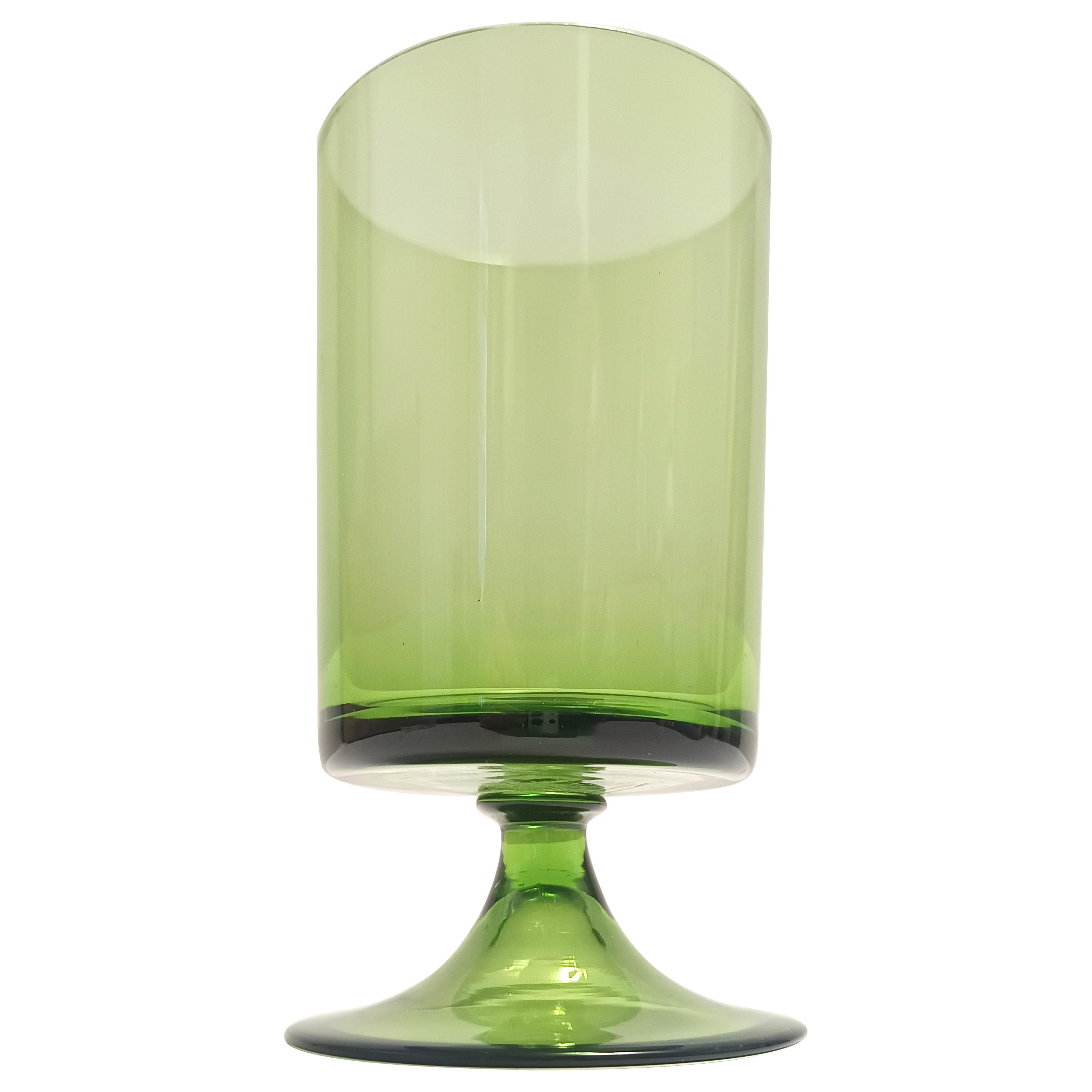 Set of Nine Green Hand-Blown Glass Drinking Glasses, Empoli, Italy
