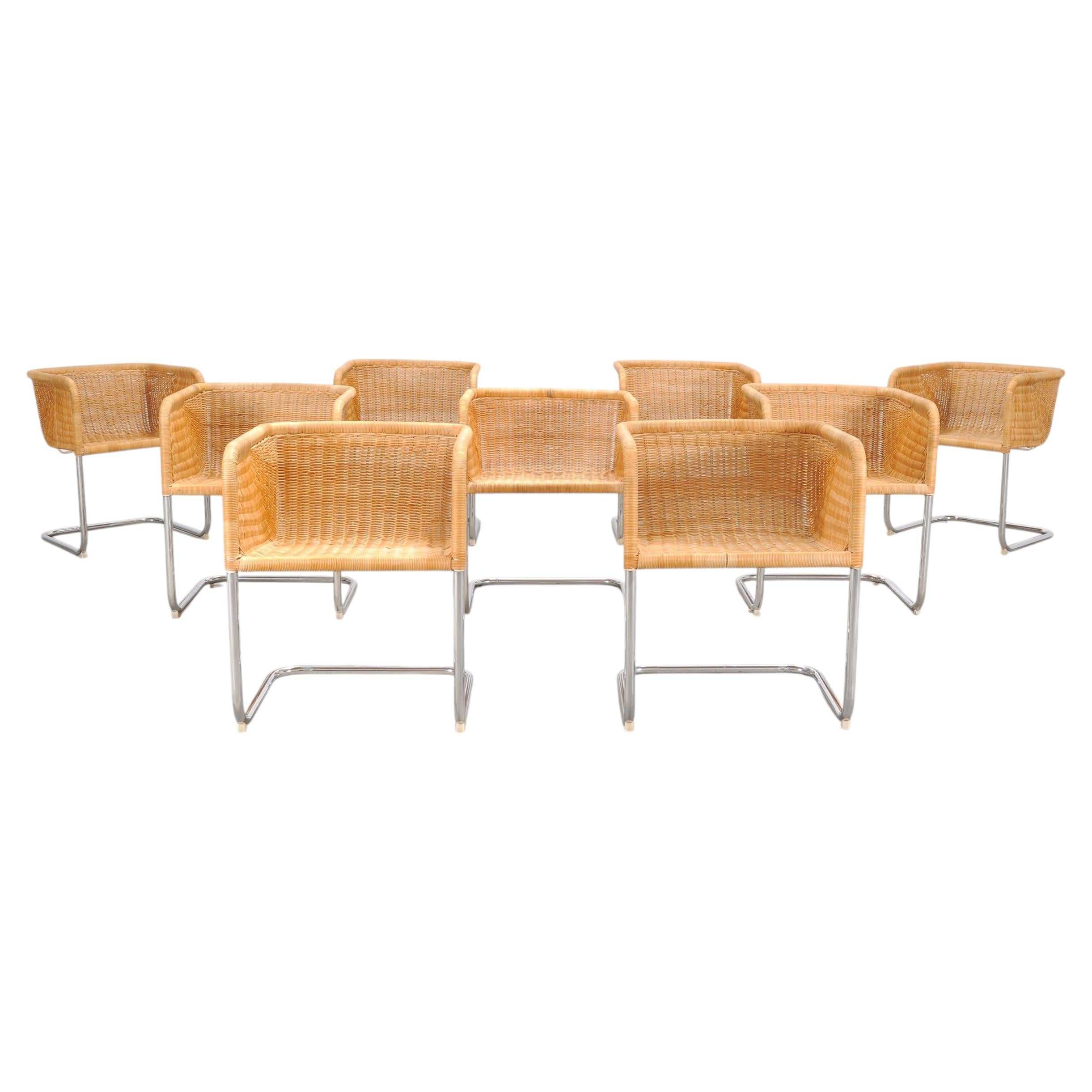 Set of Nine Harvey Probber D43 Rattan Wicker Cantilever Chairs