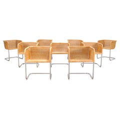 Set of Nine Harvey Probber D43 Rattan Wicker Cantilever Chairs