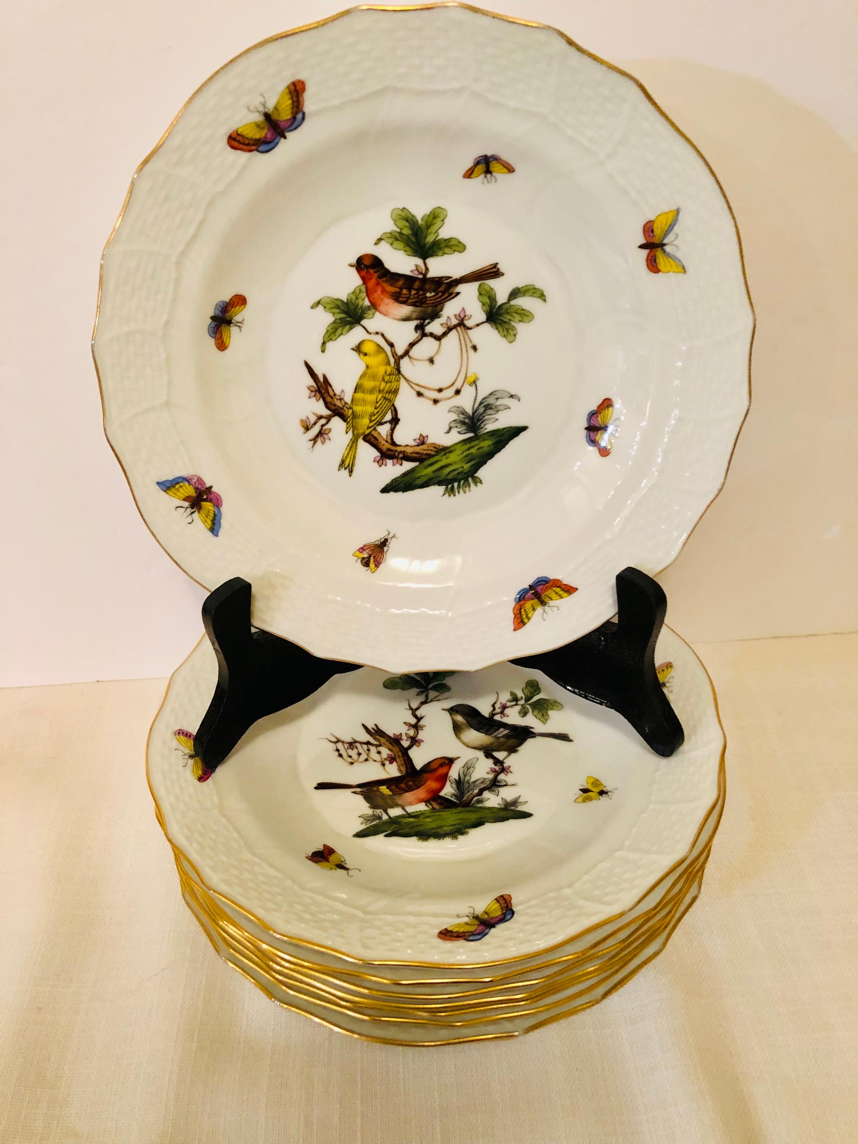 Hungarian Set of Nine Herend Rothschild Bird Dessert Plates Painted with Different Birds