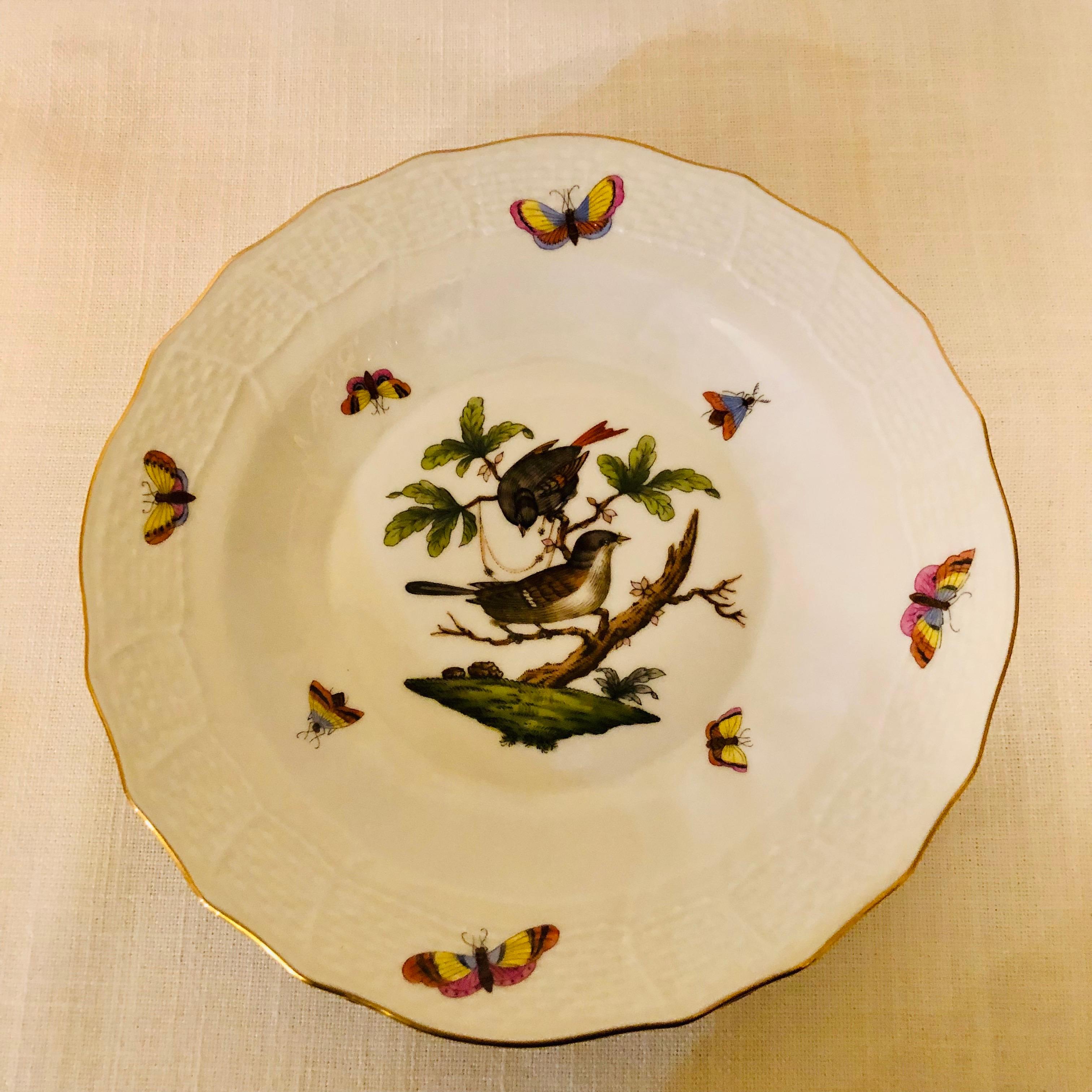 Late 20th Century Set of Nine Herend Rothschild Bird Dessert Plates Painted with Different Birds