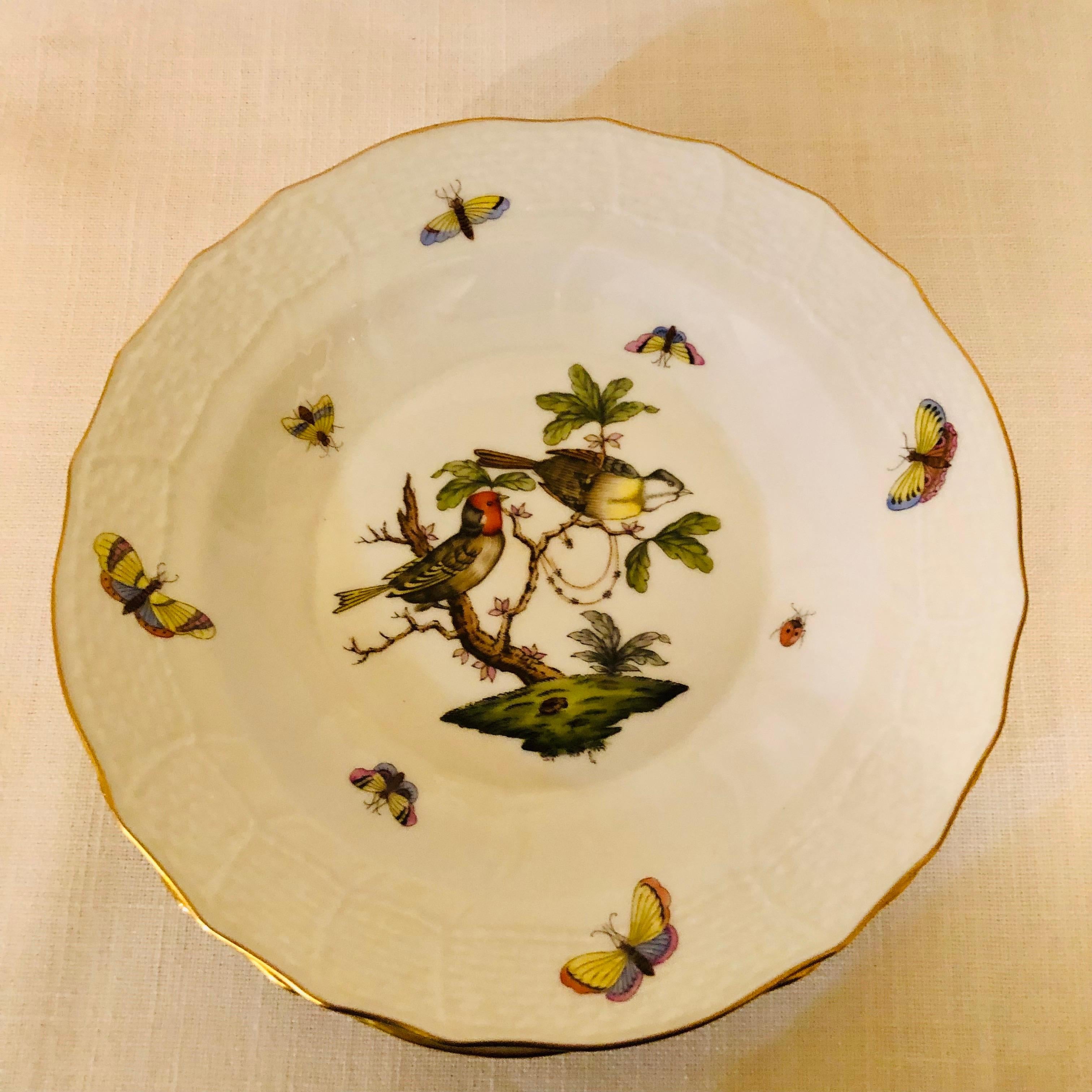 Porcelain Set of Nine Herend Rothschild Bird Dessert Plates Painted with Different Birds