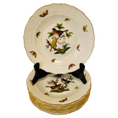 Set of Nine Herend Rothschild Bird Dessert Plates Painted with Different Birds