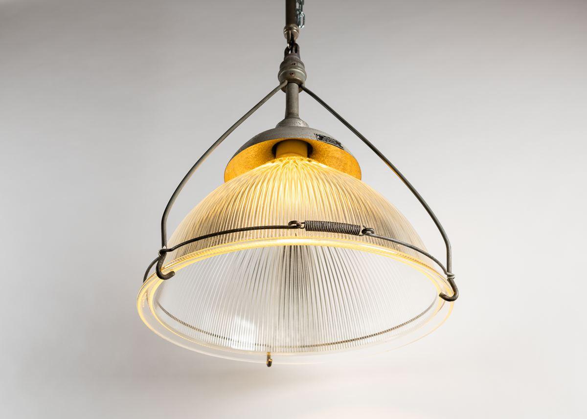 Set of Nine Holophane Industrial Pendant Lights, United States In Fair Condition For Sale In New York, NY