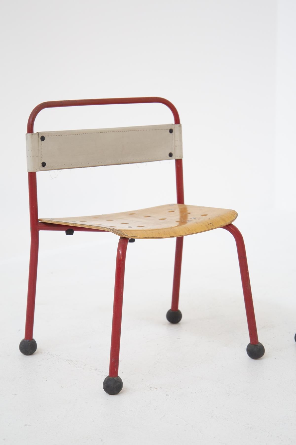 Set of Nine French Children's Chairs Aluminium and Wood 1