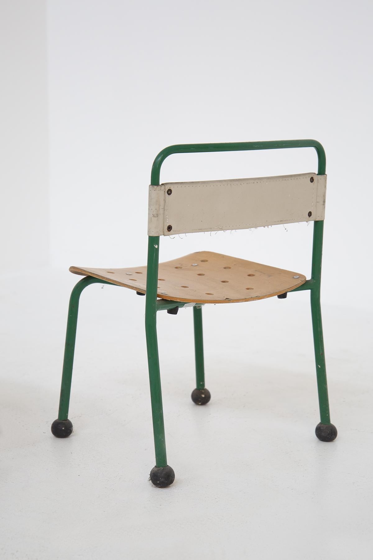 Set of Nine French Children's Chairs Aluminium and Wood 3