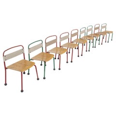 Set of Nine French Children's Chairs Aluminium and Wood