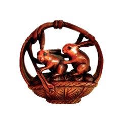 Set of Nine Japanese Netsuke Rabbits from the Showa Era