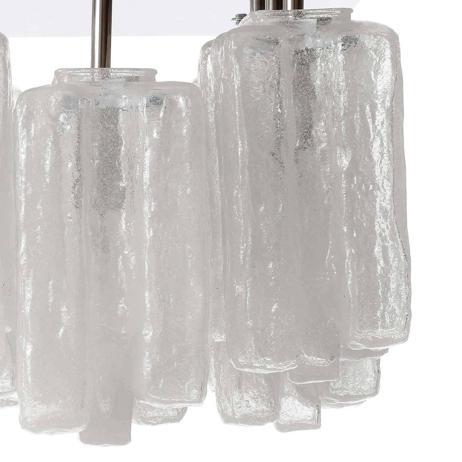 Eight Kalmar Flush Mount Lights 'Granada', Ice Glass and Nickel, 1970s For Sale 2