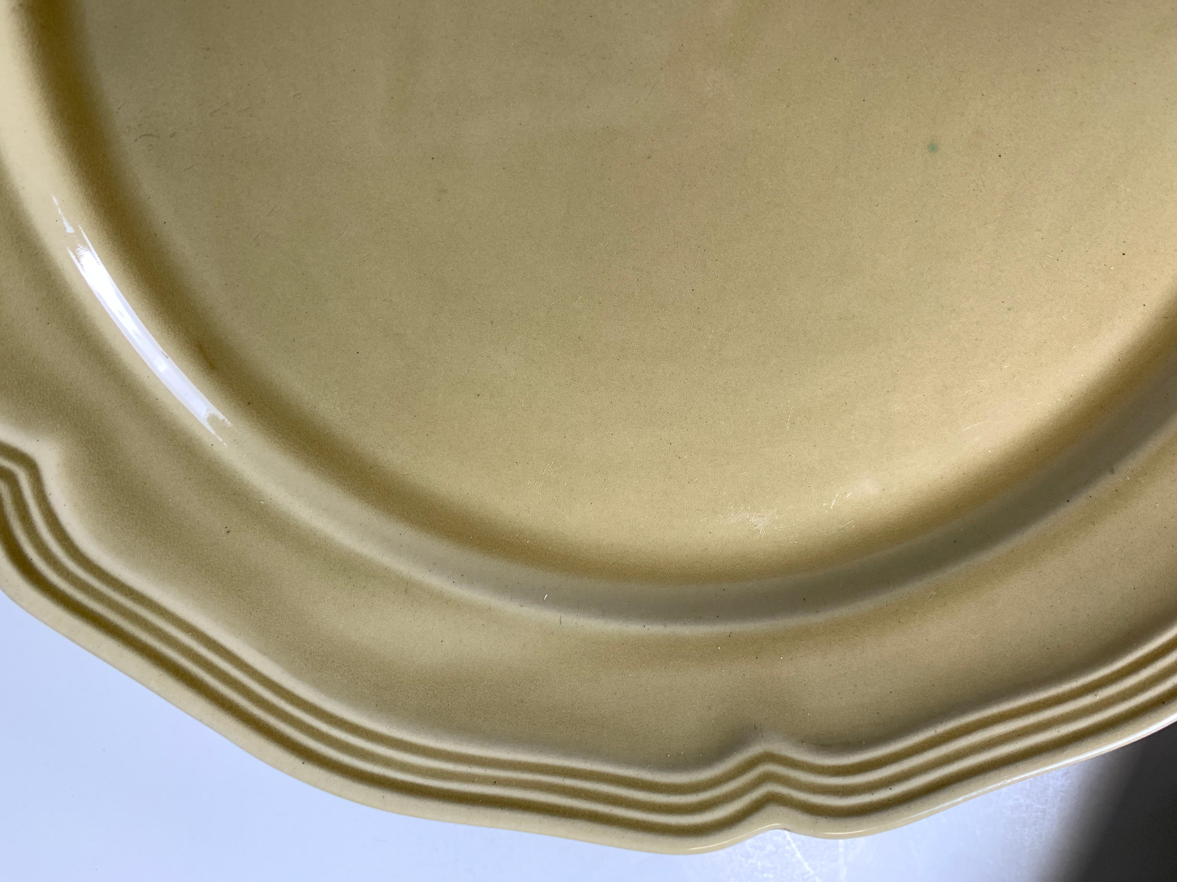Molded Set of Nine Large French Modern Stoneware Chargers in 18th C Salt-Glazed Style