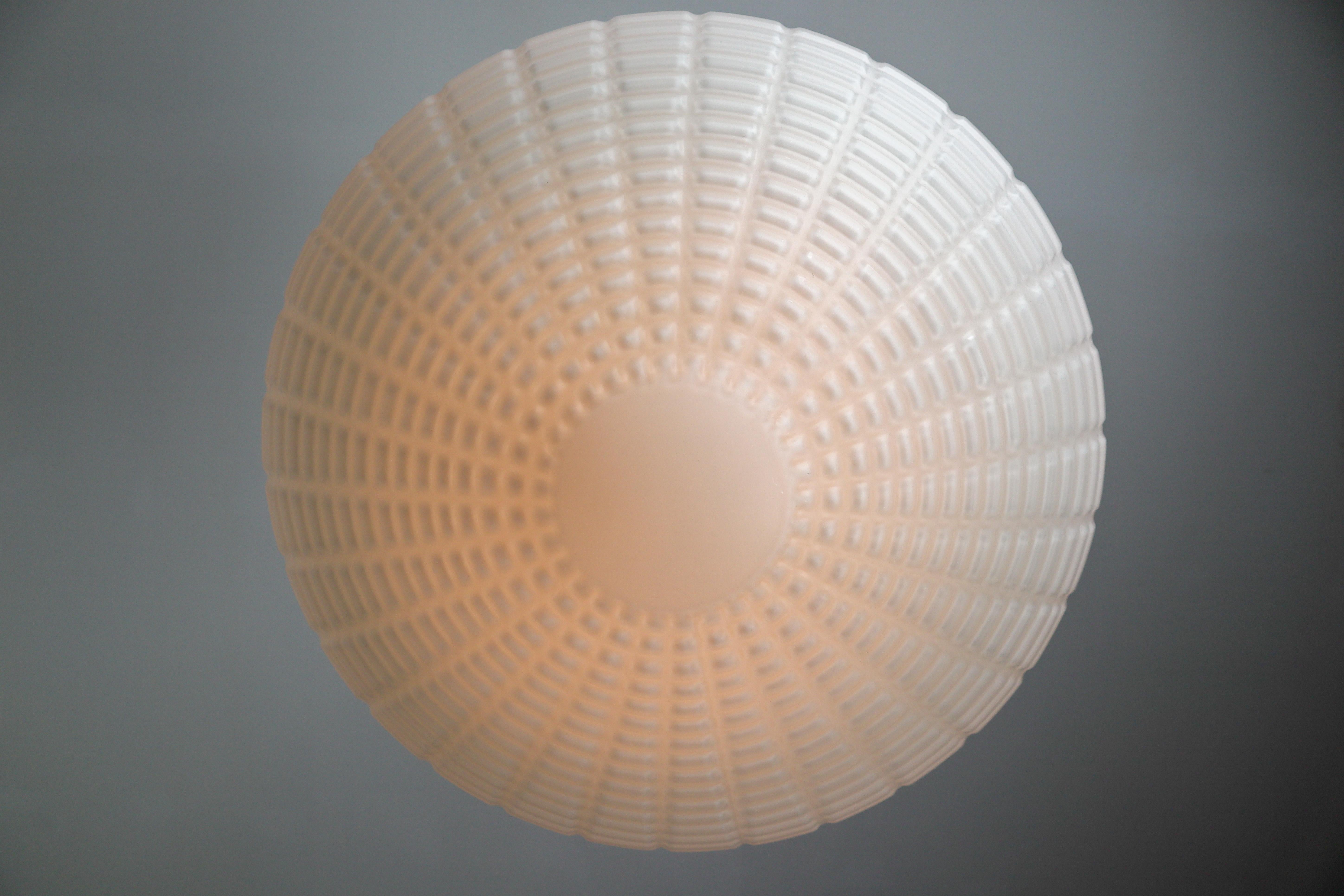 1 of 9  Large Midcentury Pendants, Structured Opaline Glass, Europe, 1960s 2