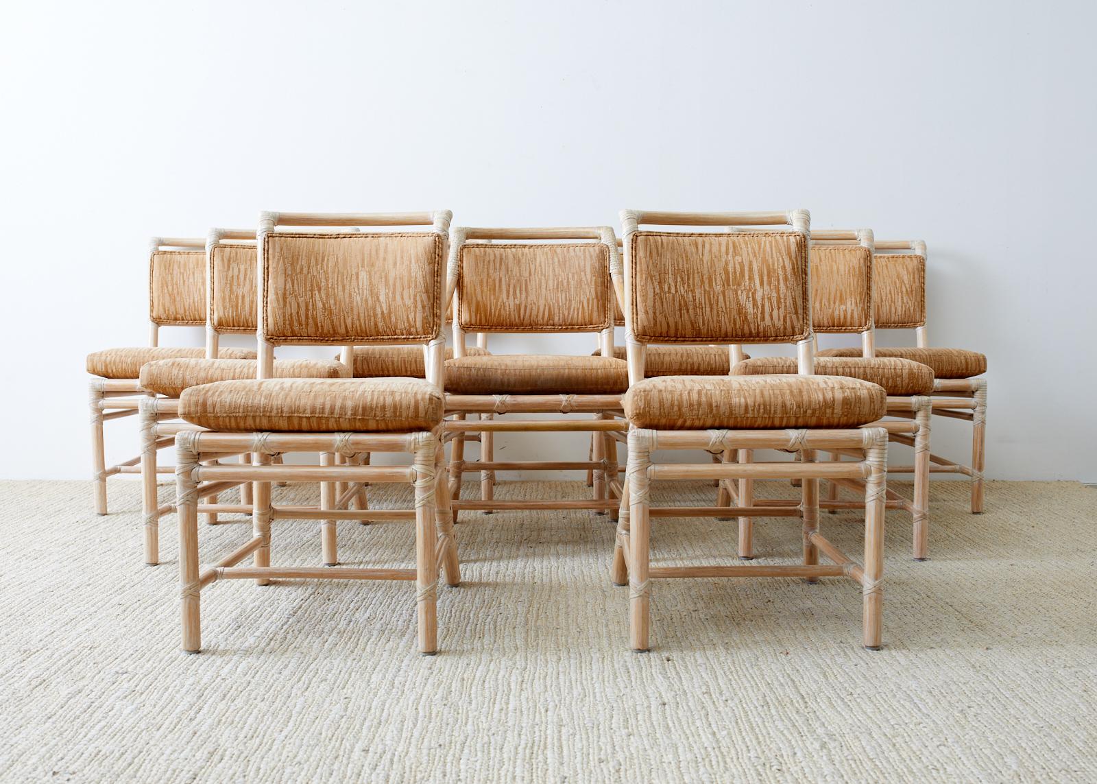 Set of Nine McGuire Cerused Rattan Dining Chairs 3
