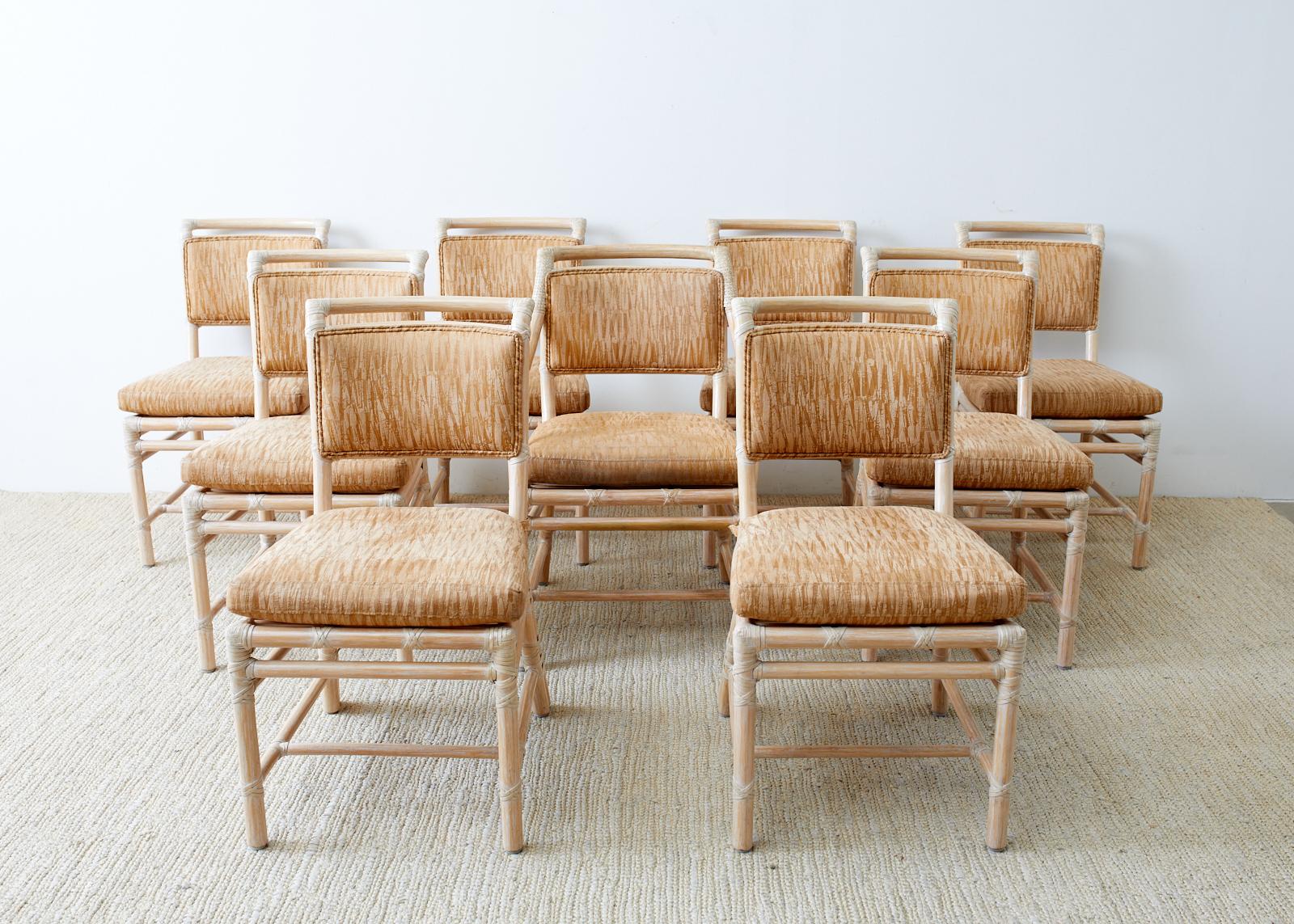 Organic Modern Set of Nine McGuire Cerused Rattan Dining Chairs