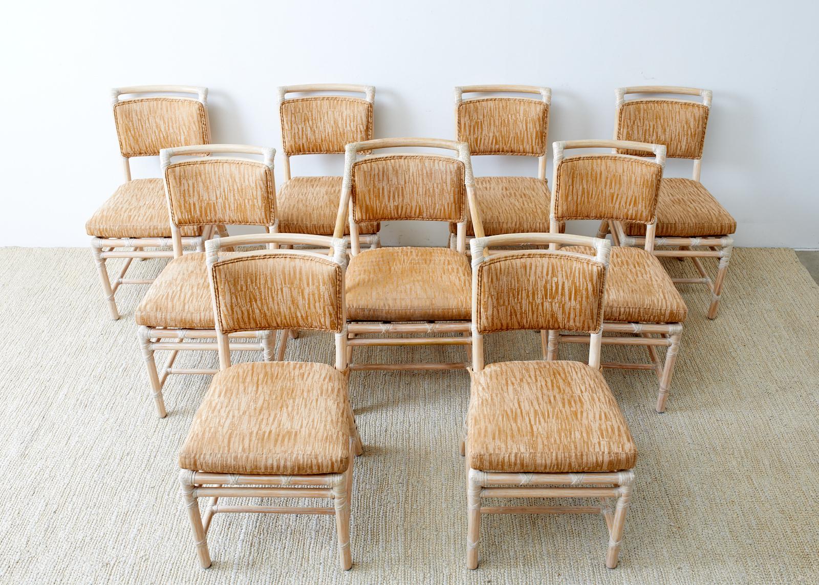 Hand-Crafted Set of Nine McGuire Cerused Rattan Dining Chairs