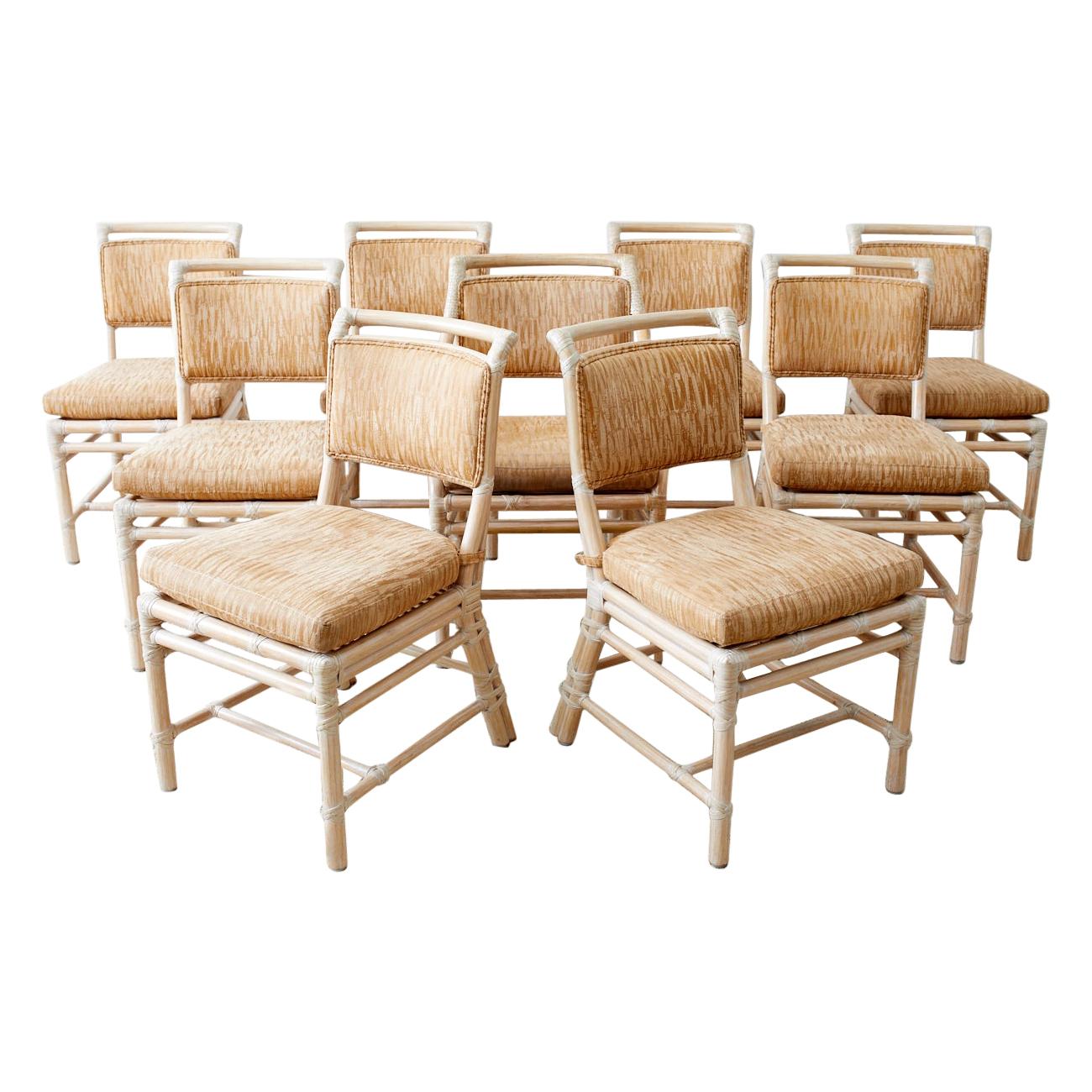 Set of Nine McGuire Cerused Rattan Dining Chairs