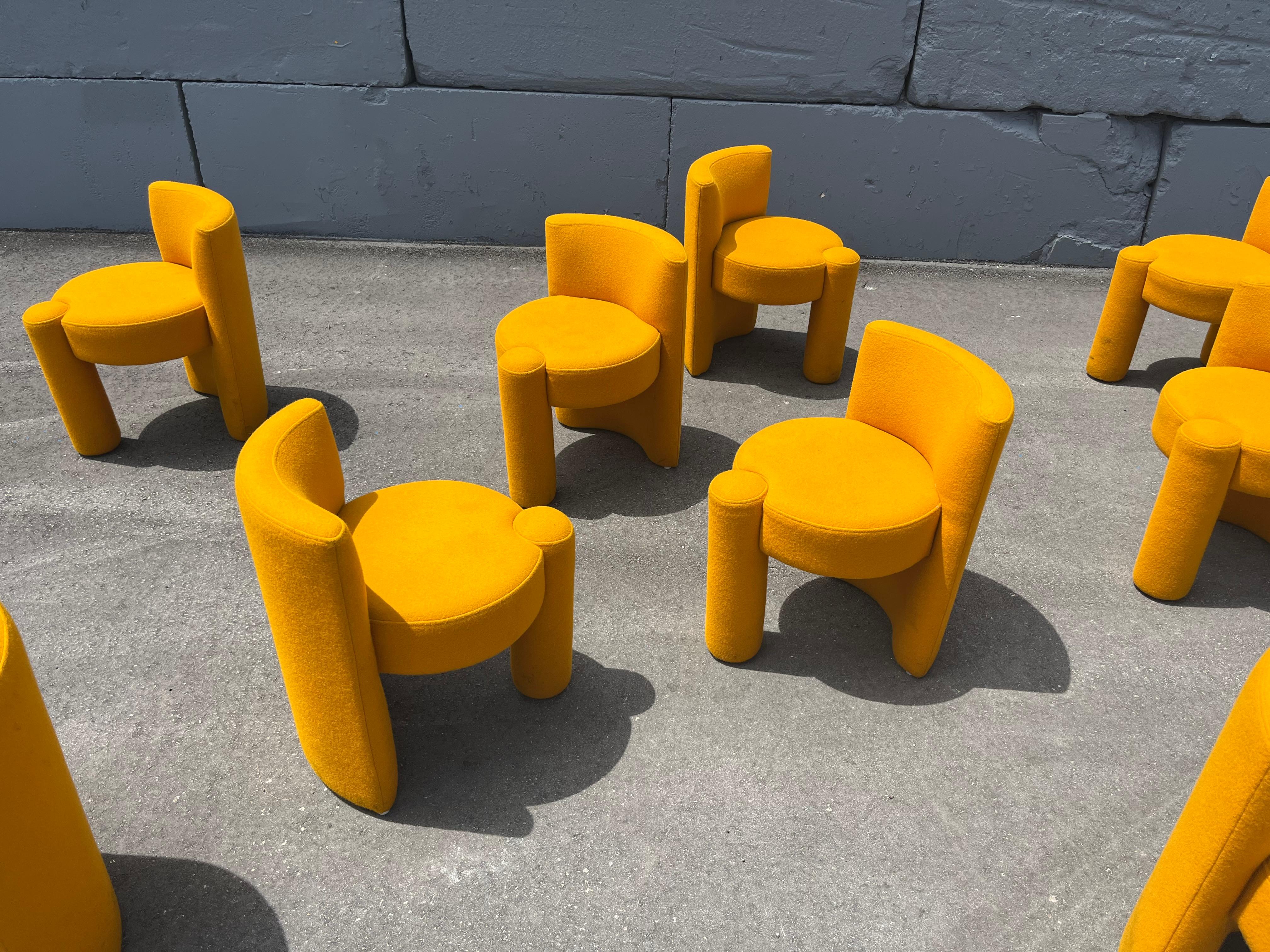 Set of Nine Modern Designer Chairs, Sunflower Yellow In Good Condition For Sale In Miami, FL