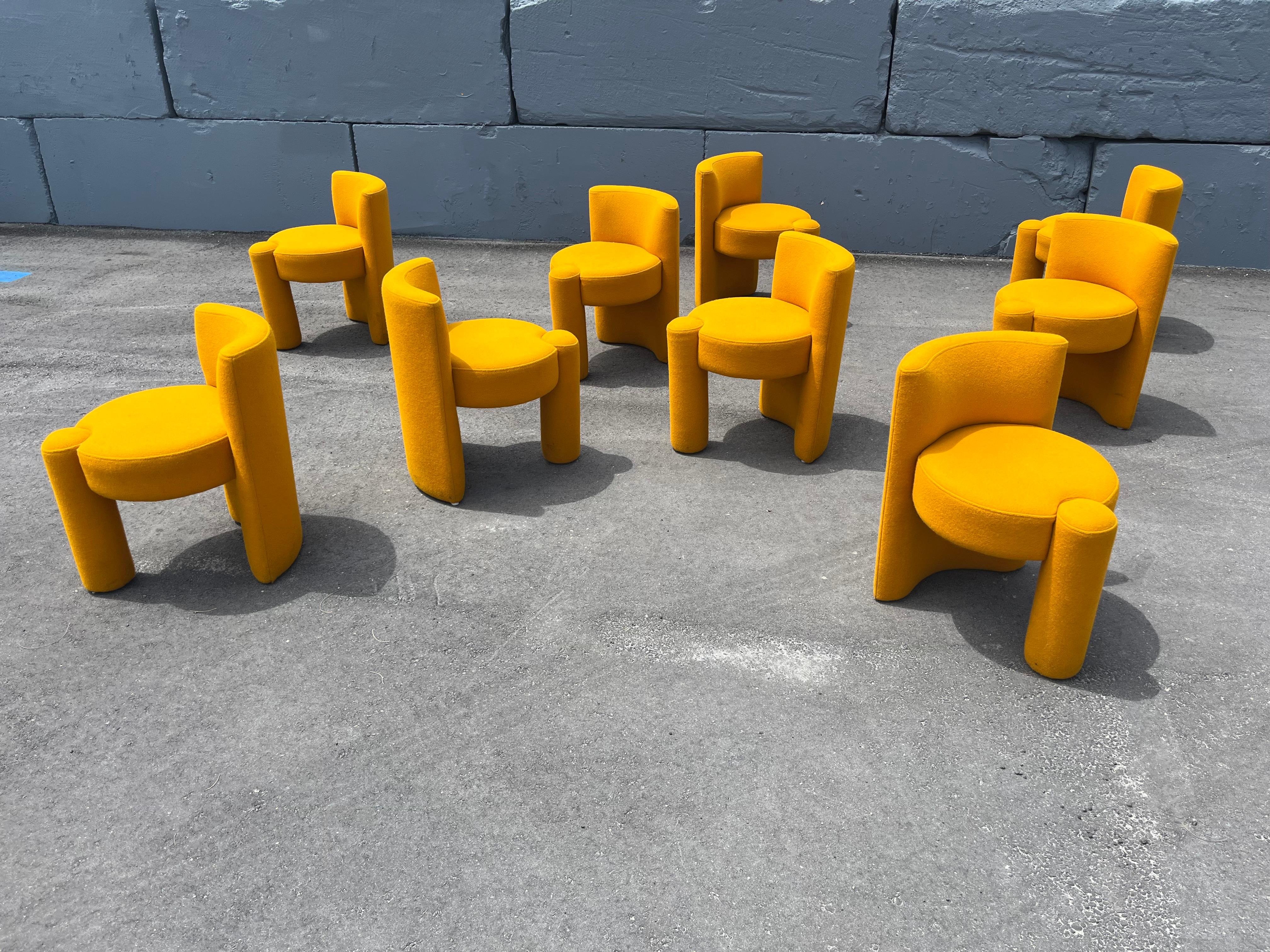 Fabric Set of Nine Modern Designer Chairs, Sunflower Yellow For Sale