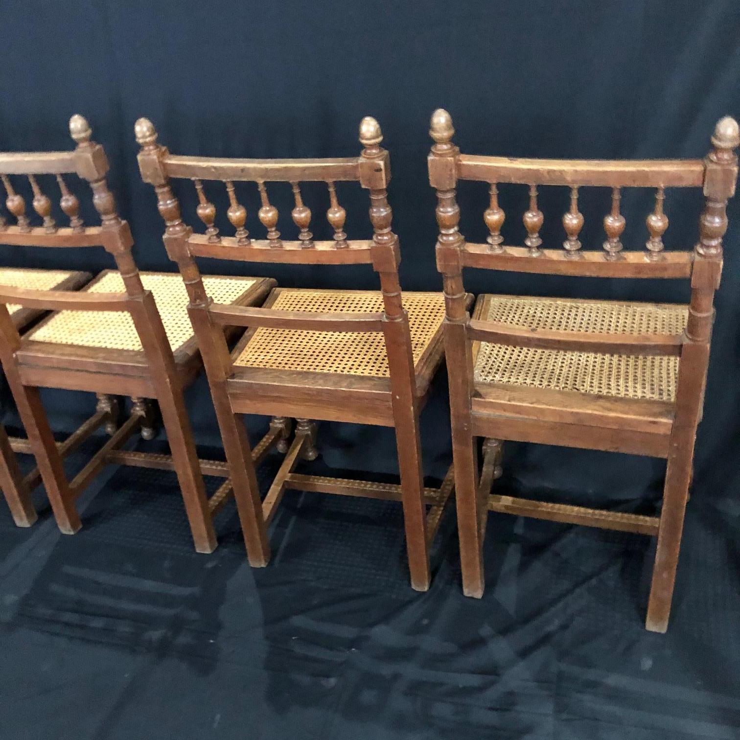 Set of Nine Period French Henri II Oak and Caned Dining Chairs For Sale 6