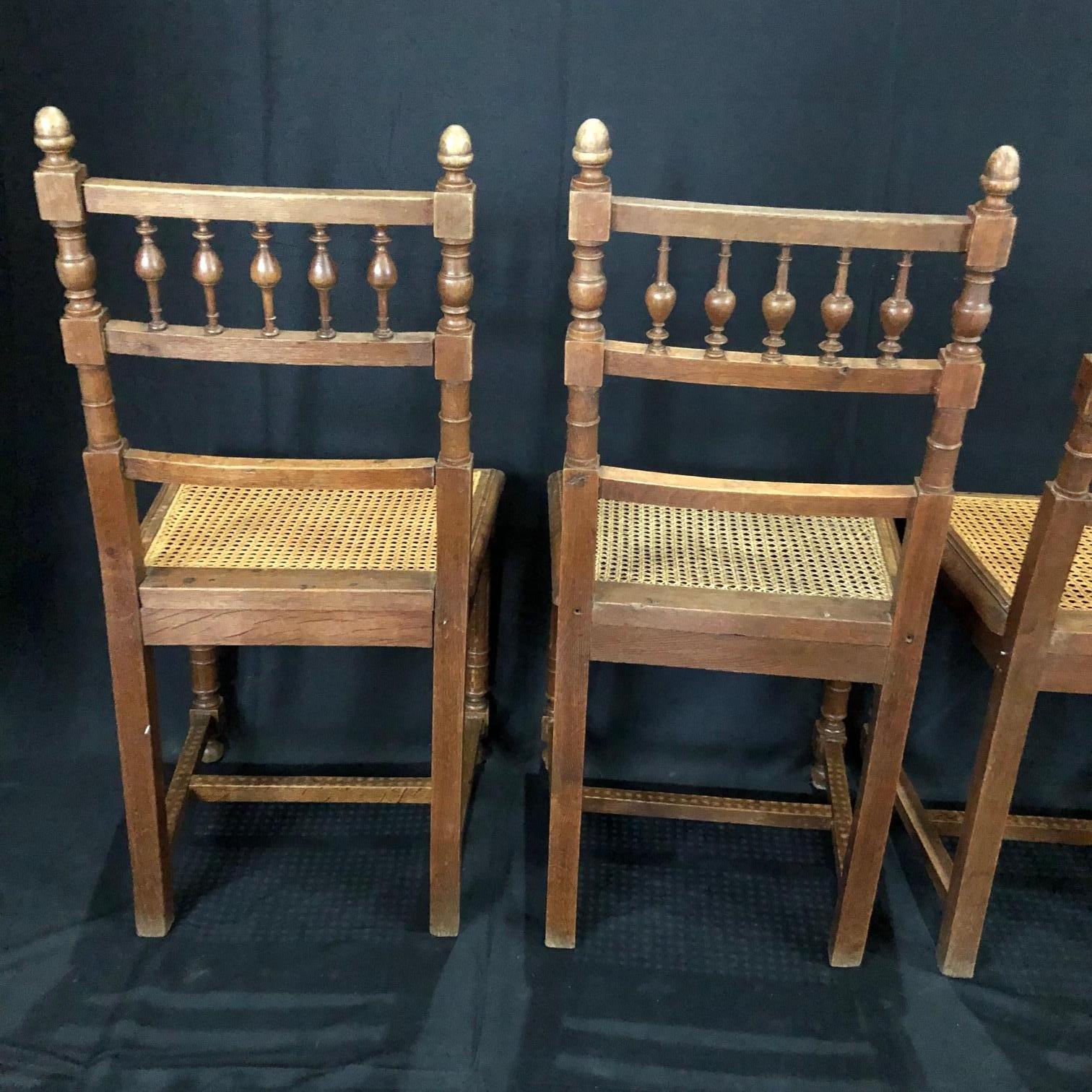 Set of Nine Period French Henri II Oak and Caned Dining Chairs For Sale 7