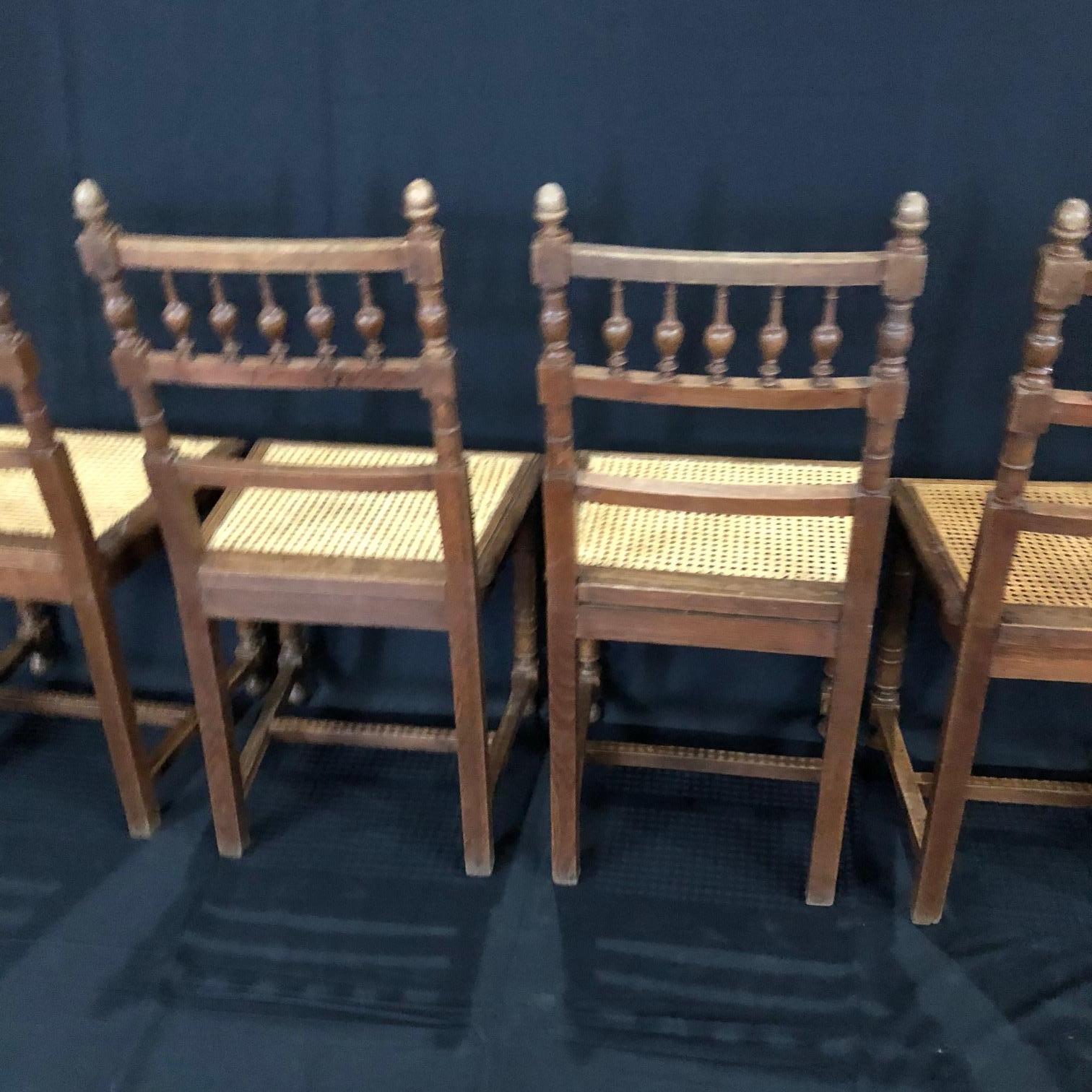 Set of Nine Period French Henri II Oak and Caned Dining Chairs 8