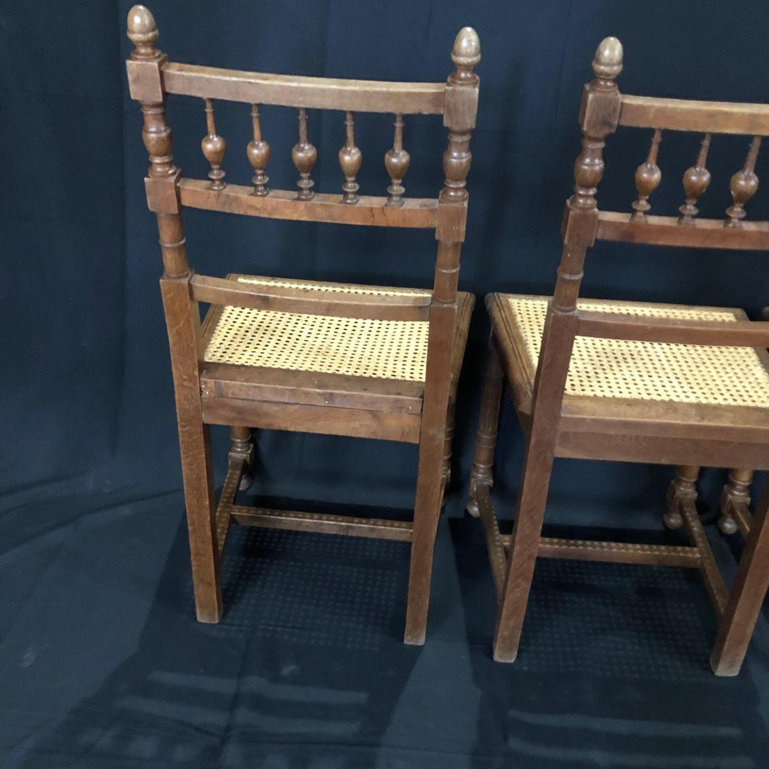 19th Century Set of Nine Period French Henri II Oak and Caned Dining Chairs For Sale