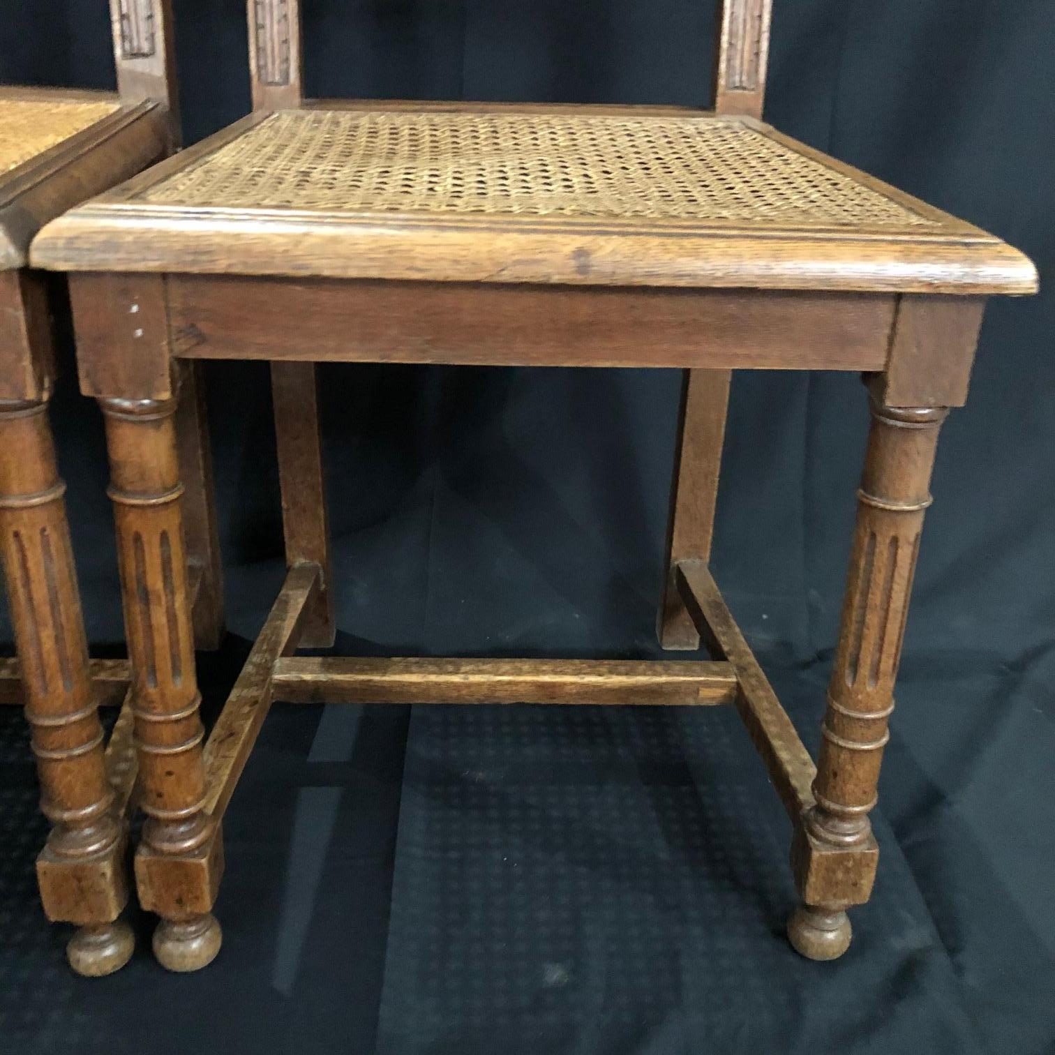 Set of Nine Period French Henri II Oak and Caned Dining Chairs 5