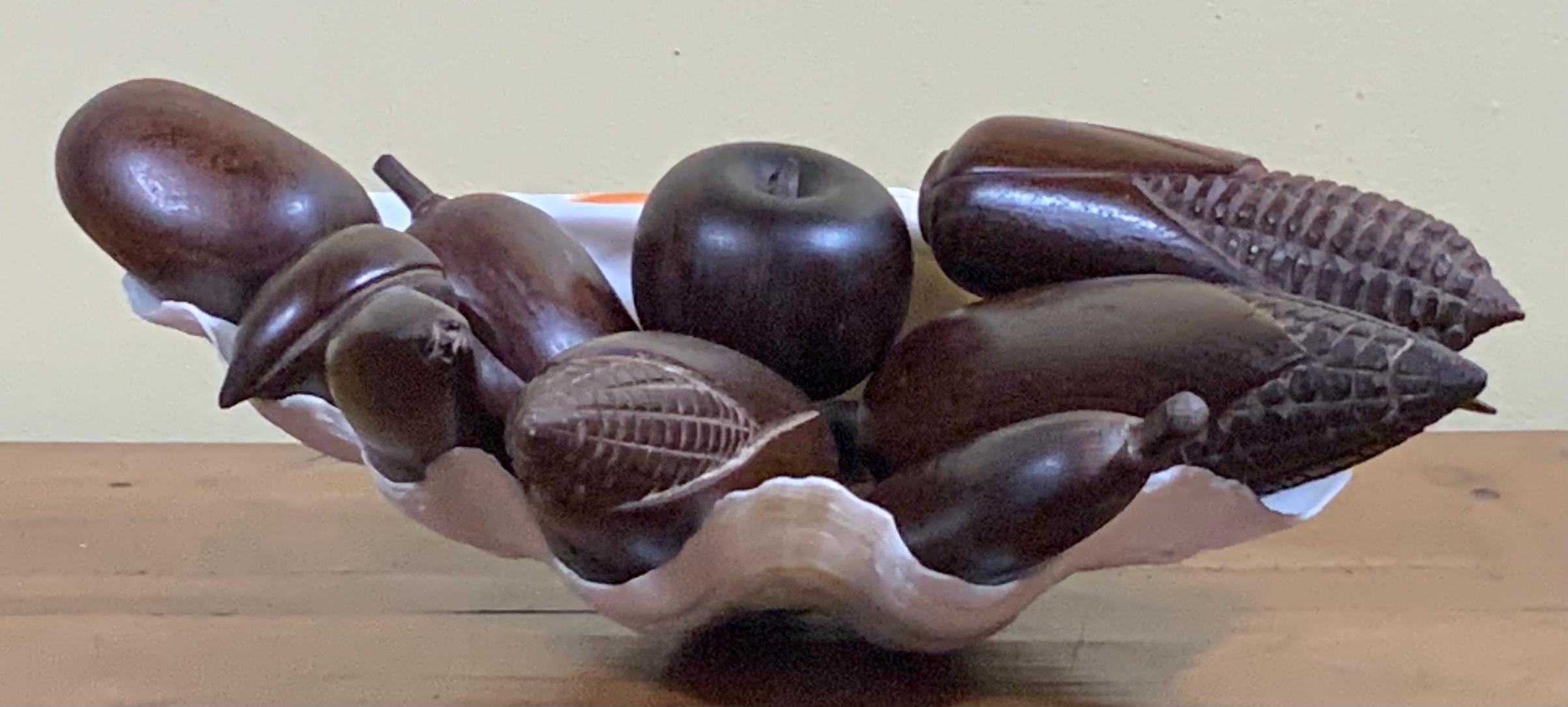 Set of Nine Pieces Hand Carving Solid Wood Fruit In Good Condition In Delray Beach, FL