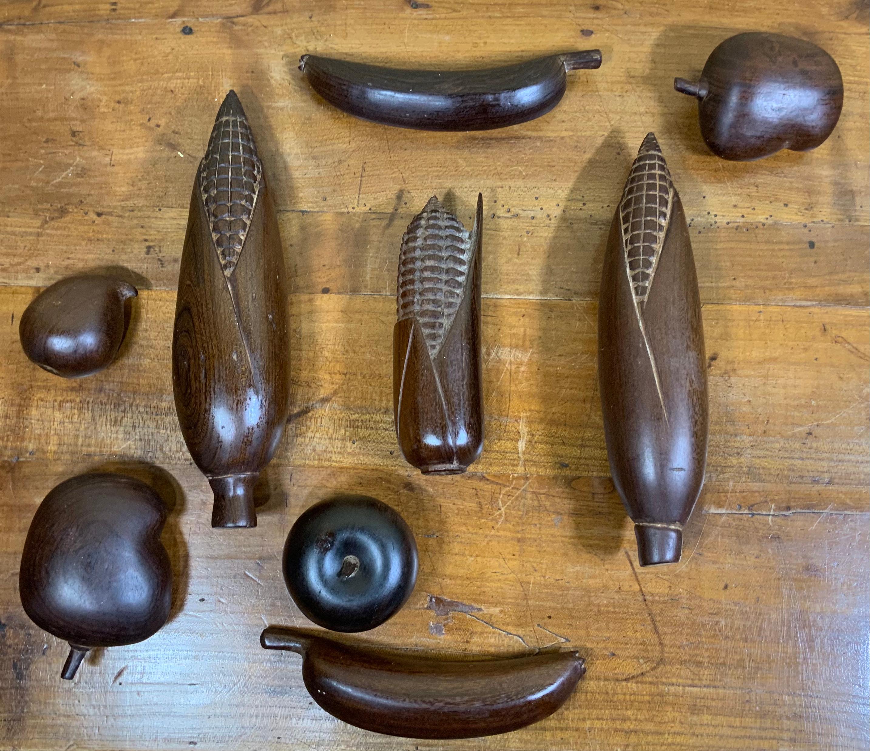 20th Century Set of Nine Pieces Hand Carving Solid Wood Fruit