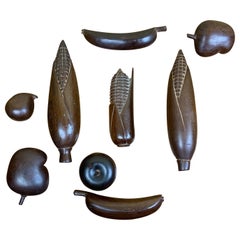 Set of Nine Pieces Hand Carving Solid Wood Fruit