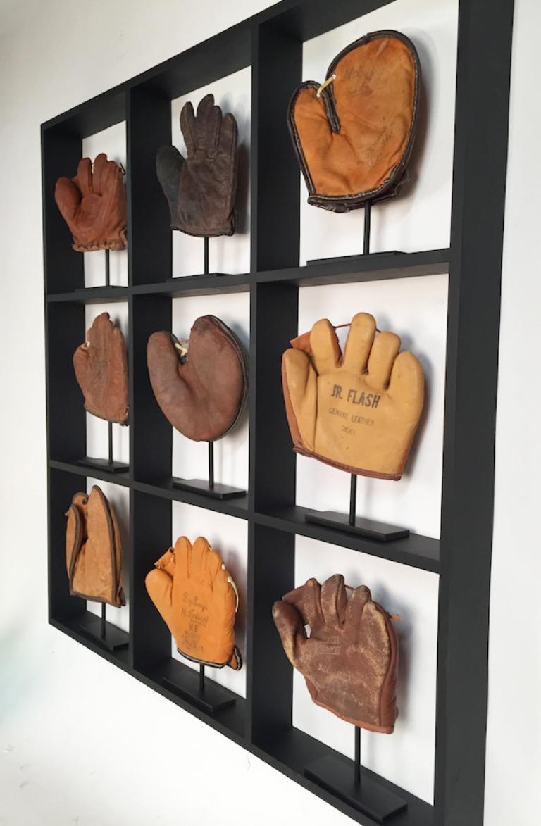 Set of nine rare antique small children's baseball gloves. Approx 6-7