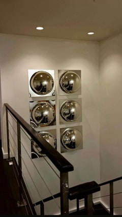 Set of Nine (9) Sixties Chrome Bubble Mirrors, Silver Acrylic, Convex