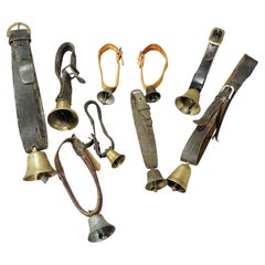 Set of Nine Swiss Alpine Goat and Sheep Bells with Leather Straps