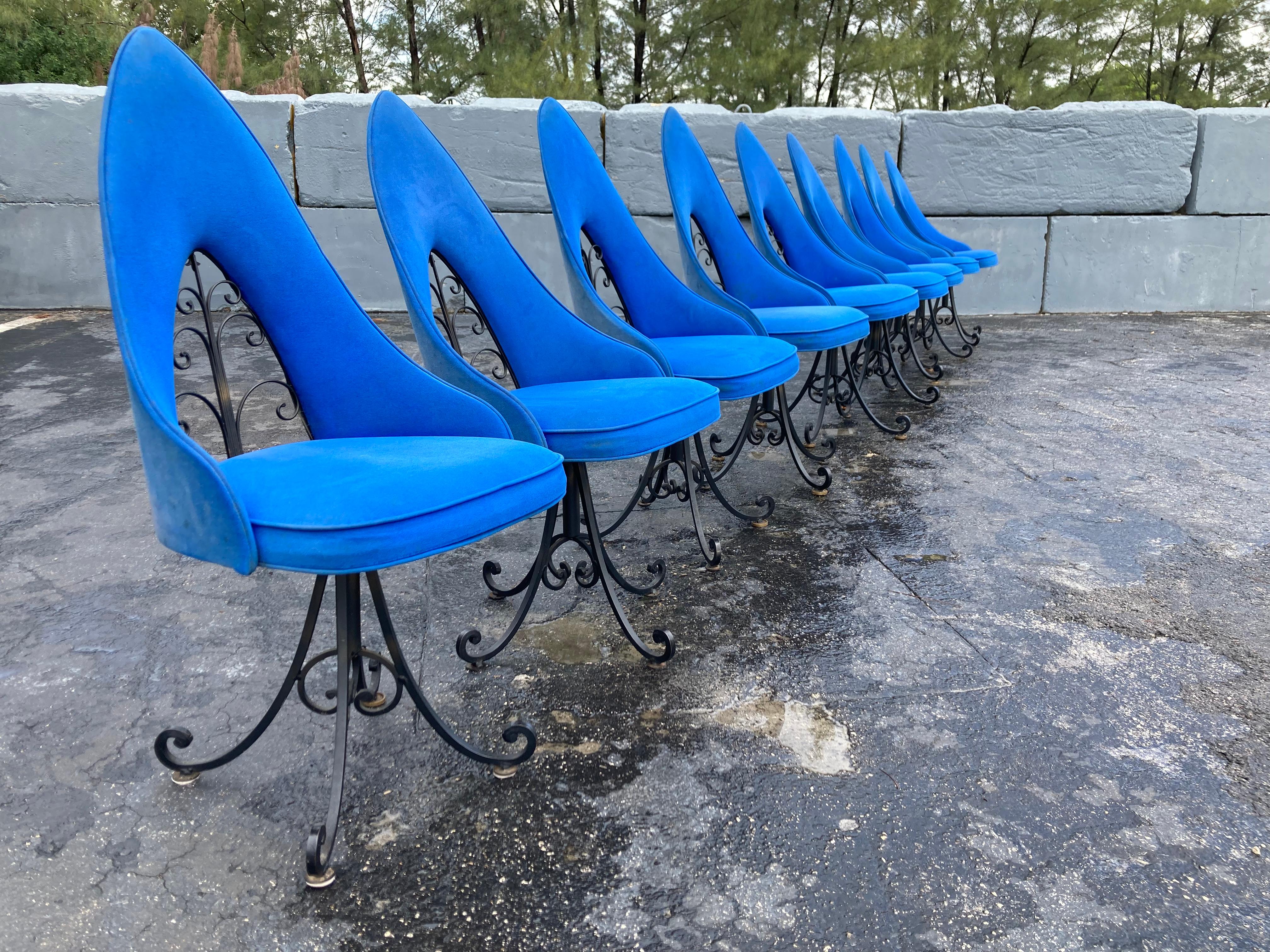 Ensemble de neuf chaises de salle à manger pivotantes par Antarenni Ny, fer forgé, rétro vintage en vente 7