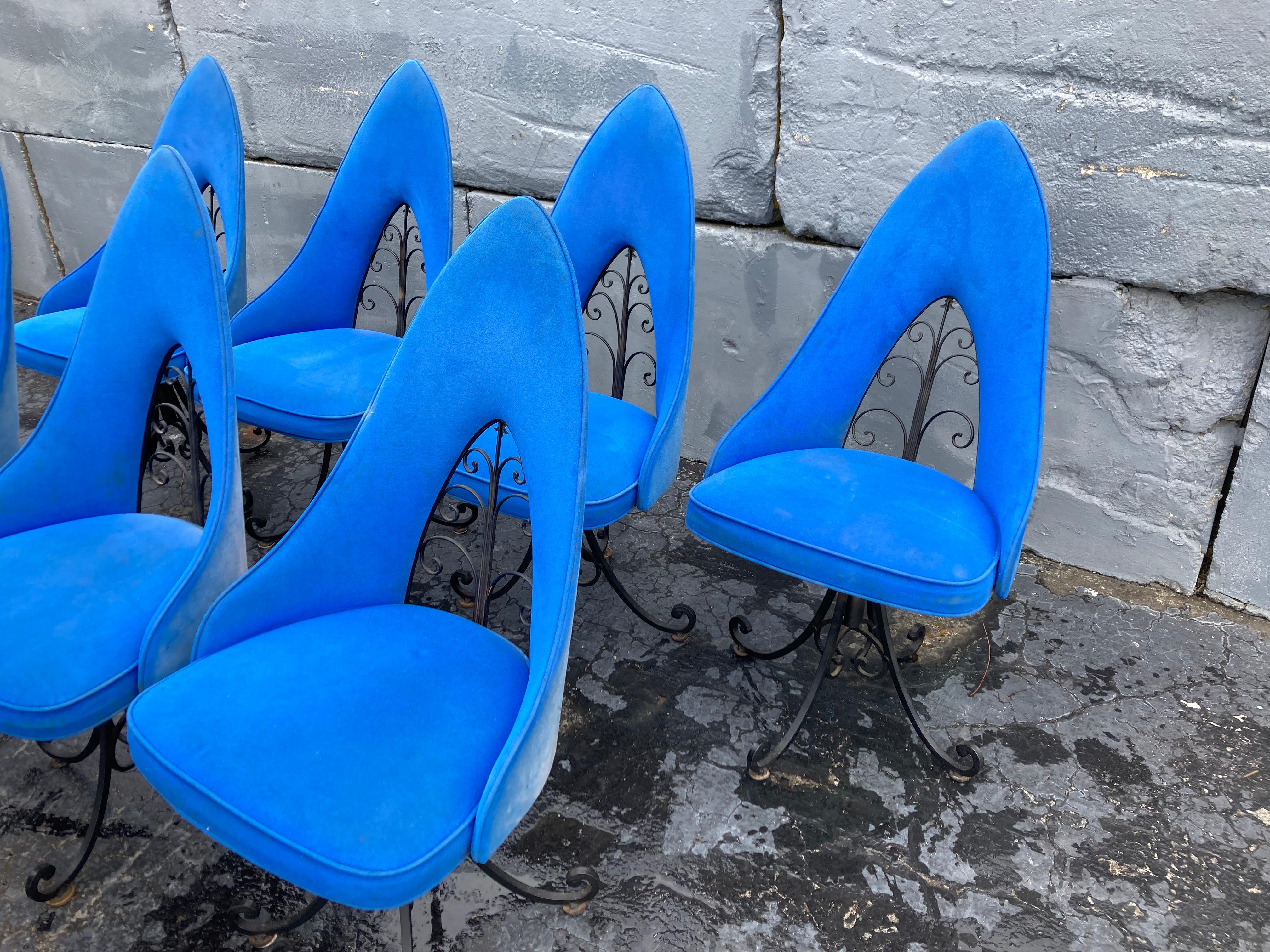 Ensemble de neuf chaises de salle à manger pivotantes par Antarenni Ny, fer forgé, rétro vintage en vente 12
